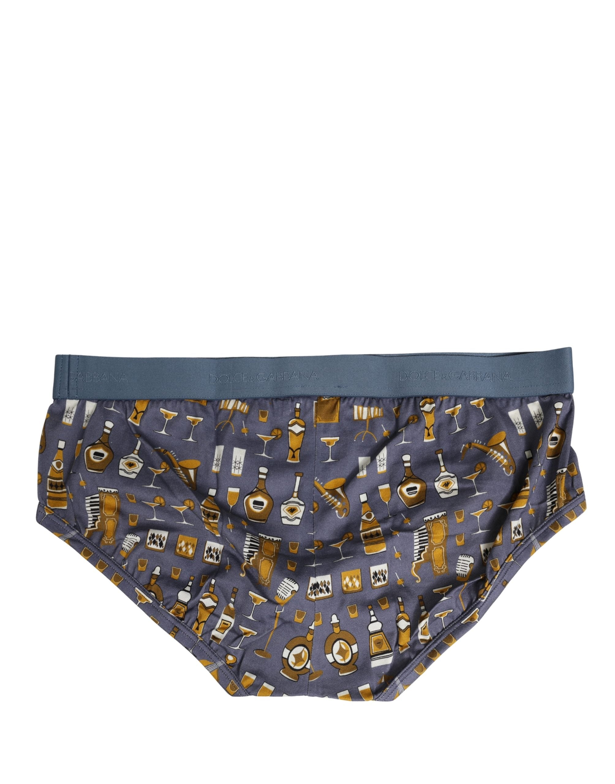 Sous-vêtements homme Dolce & Gabbana Brando Brief gris avec motif jazz et cocktail, en coton confortable.