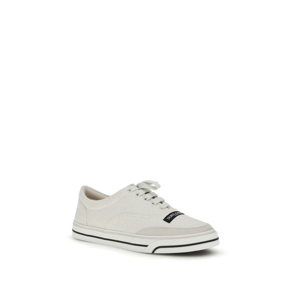 Sneakers basses en lin blanc de Dolce & Gabbana avec semelle en caoutchouc et design élégant.