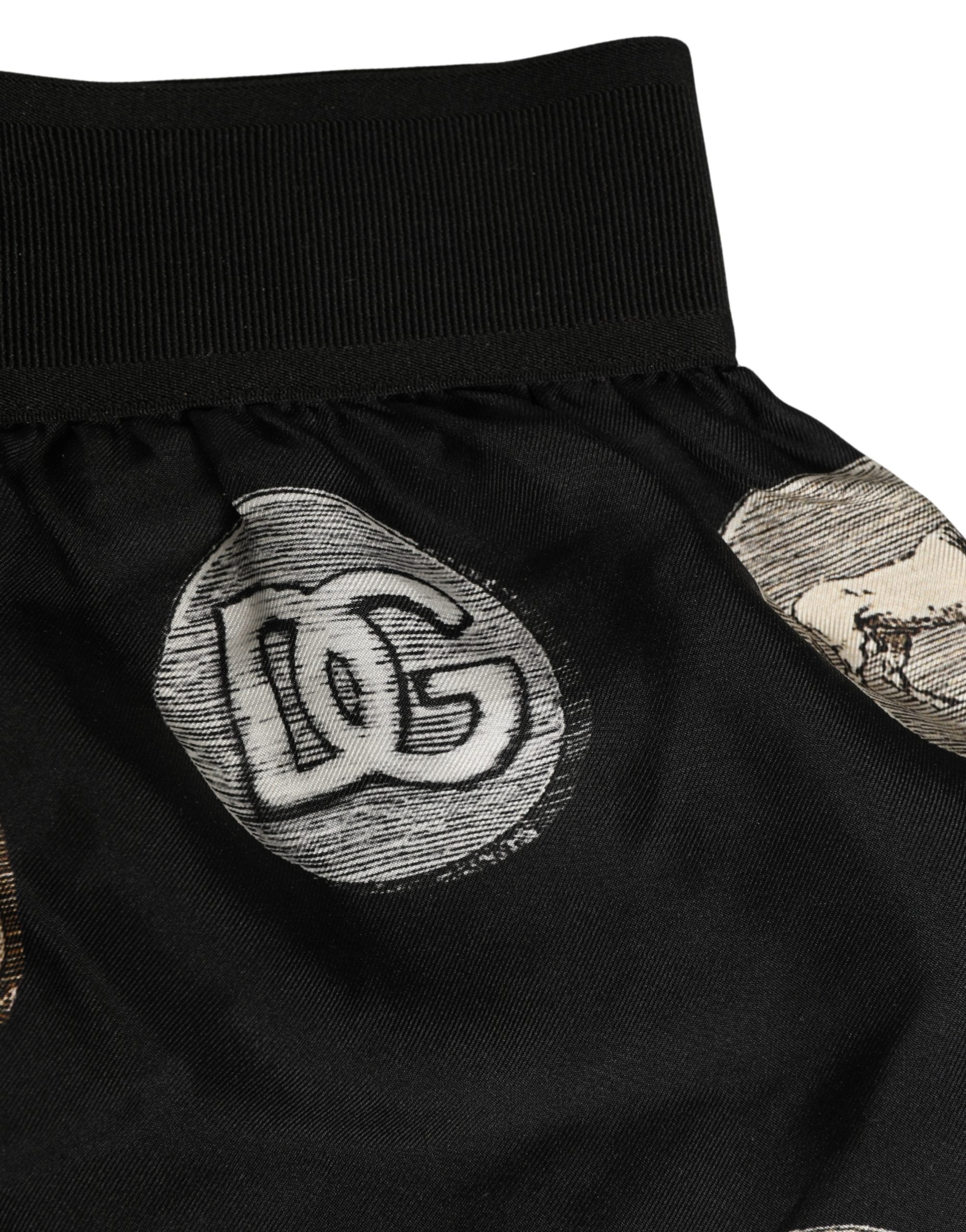 Boxers Dolce & Gabbana noirs avec motif de pièces anciennes, sous-vêtements masculins en coton élégants et confortables.
