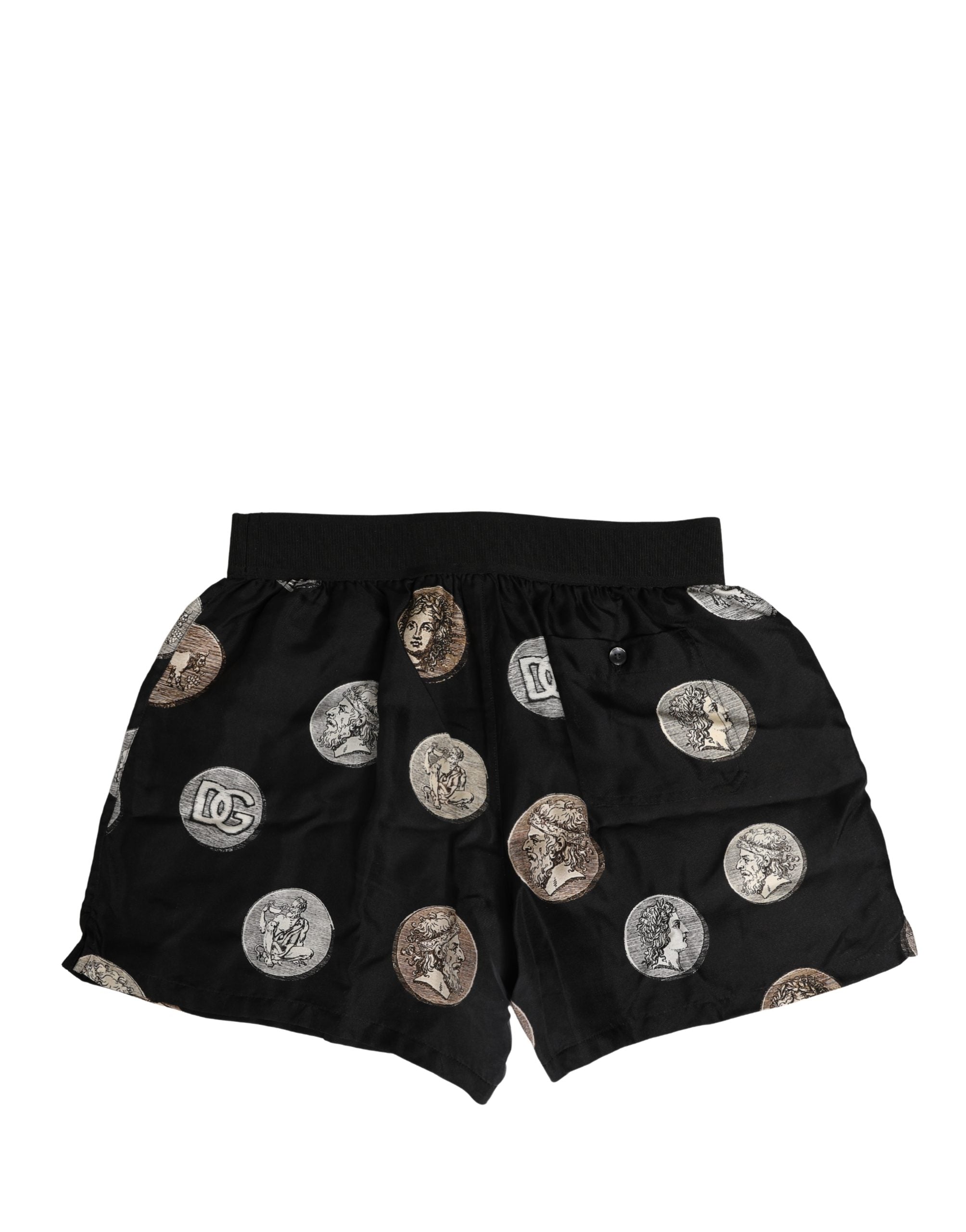 Boxers Dolce & Gabbana noirs avec motif de pièces anciennes, sous-vêtements masculins en coton, style élégant et décontracté.