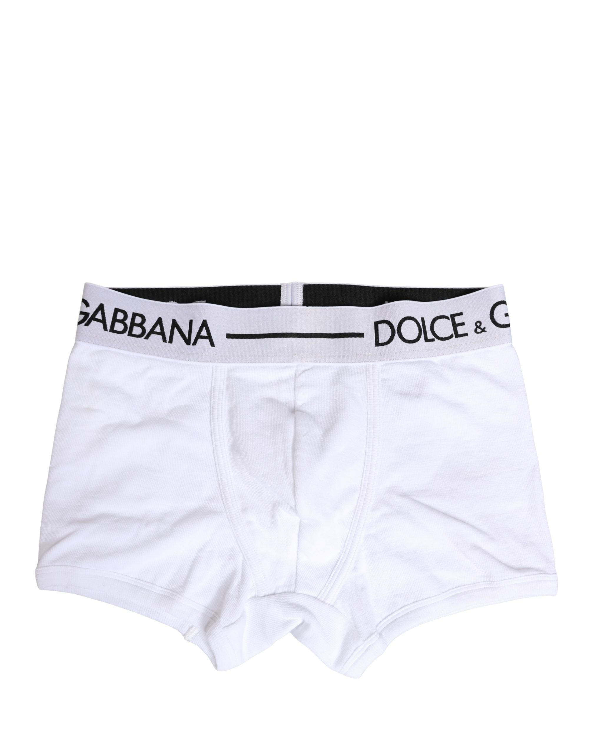 Boxers Dolce & Gabbana avec logo blanc sur la taille, coupe régulière, sous-vêtements masculins élégants et confortables.