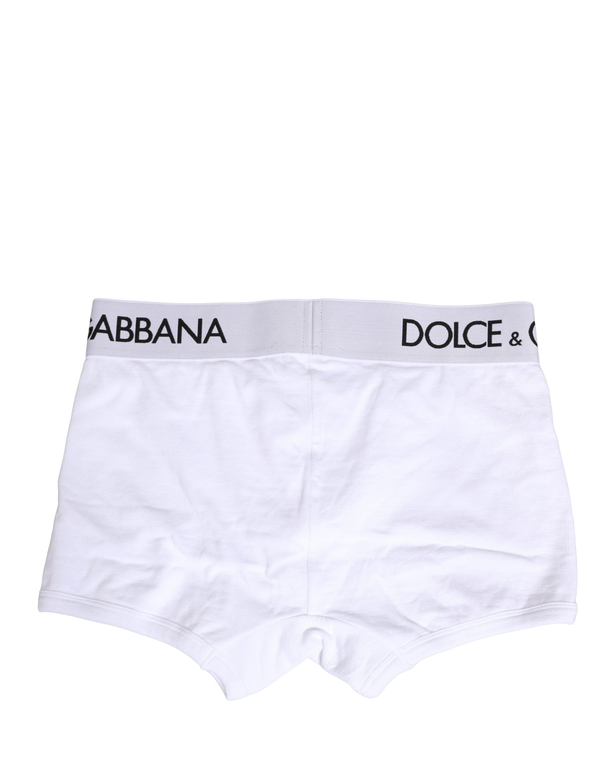 Sous-vêtements boxers Dolce & Gabbana avec logo blanc sur la ceinture, coupe régulière, en coton blanc.