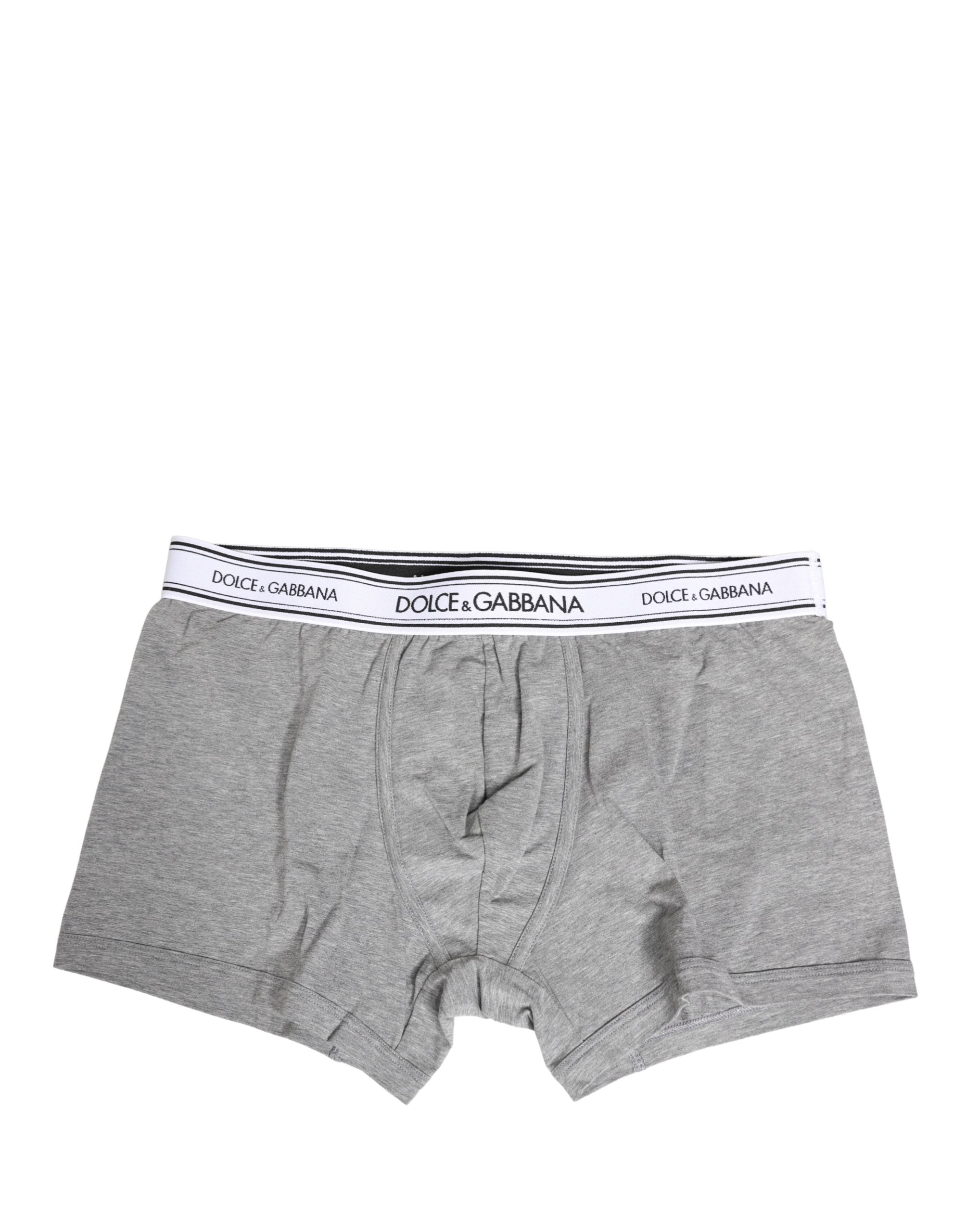Boxers pour hommes Dolce & Gabbana en coton gris avec bandeau logo, confort et style sophistiqué.