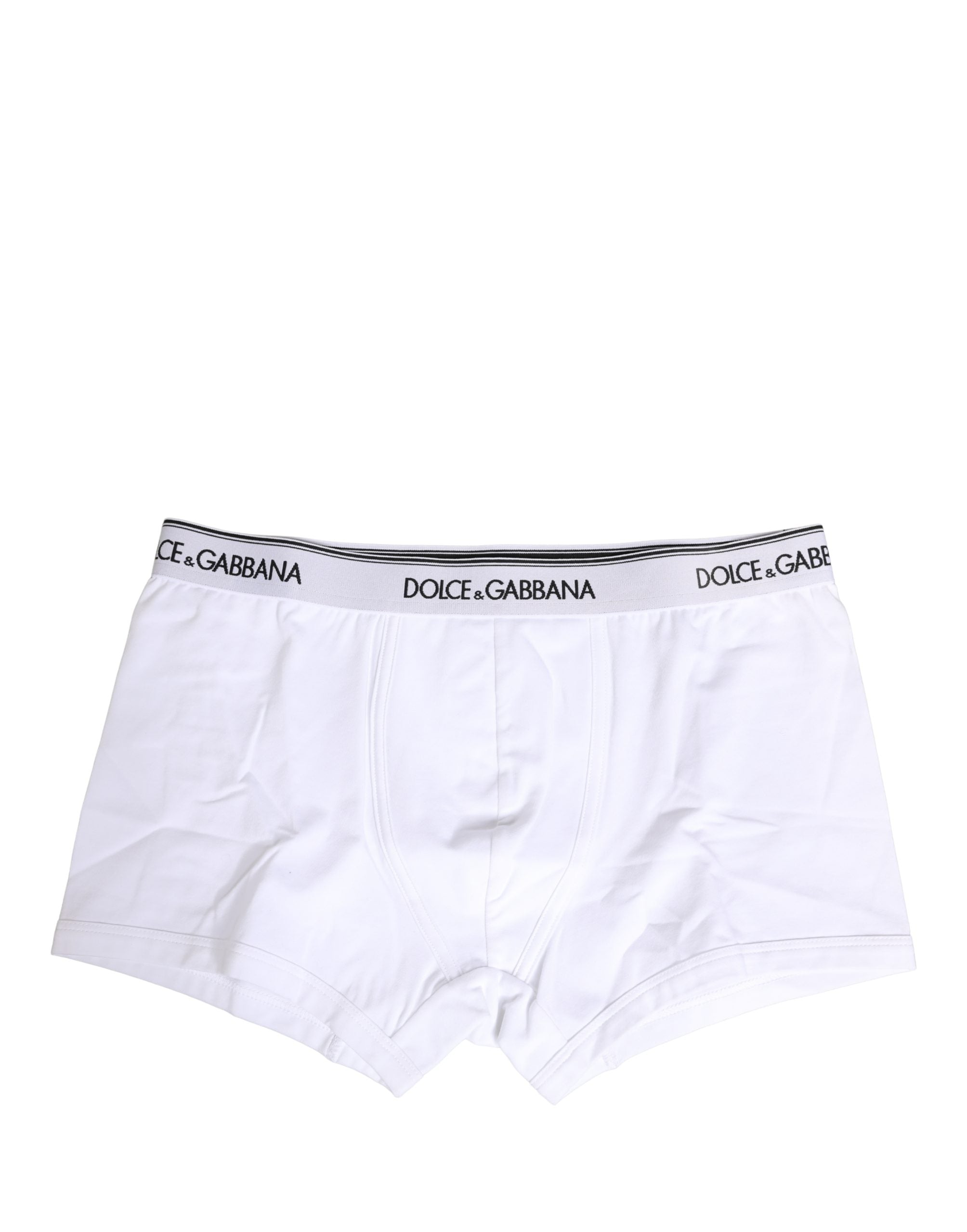 Boxers en coton blanc Dolce & Gabbana avec ceinture à logo, confortables et élégants pour un style décontracté.