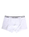 Boxers en coton blanc Dolce & Gabbana avec bandeau logo, vue de face, détails du tissu et de la taille.