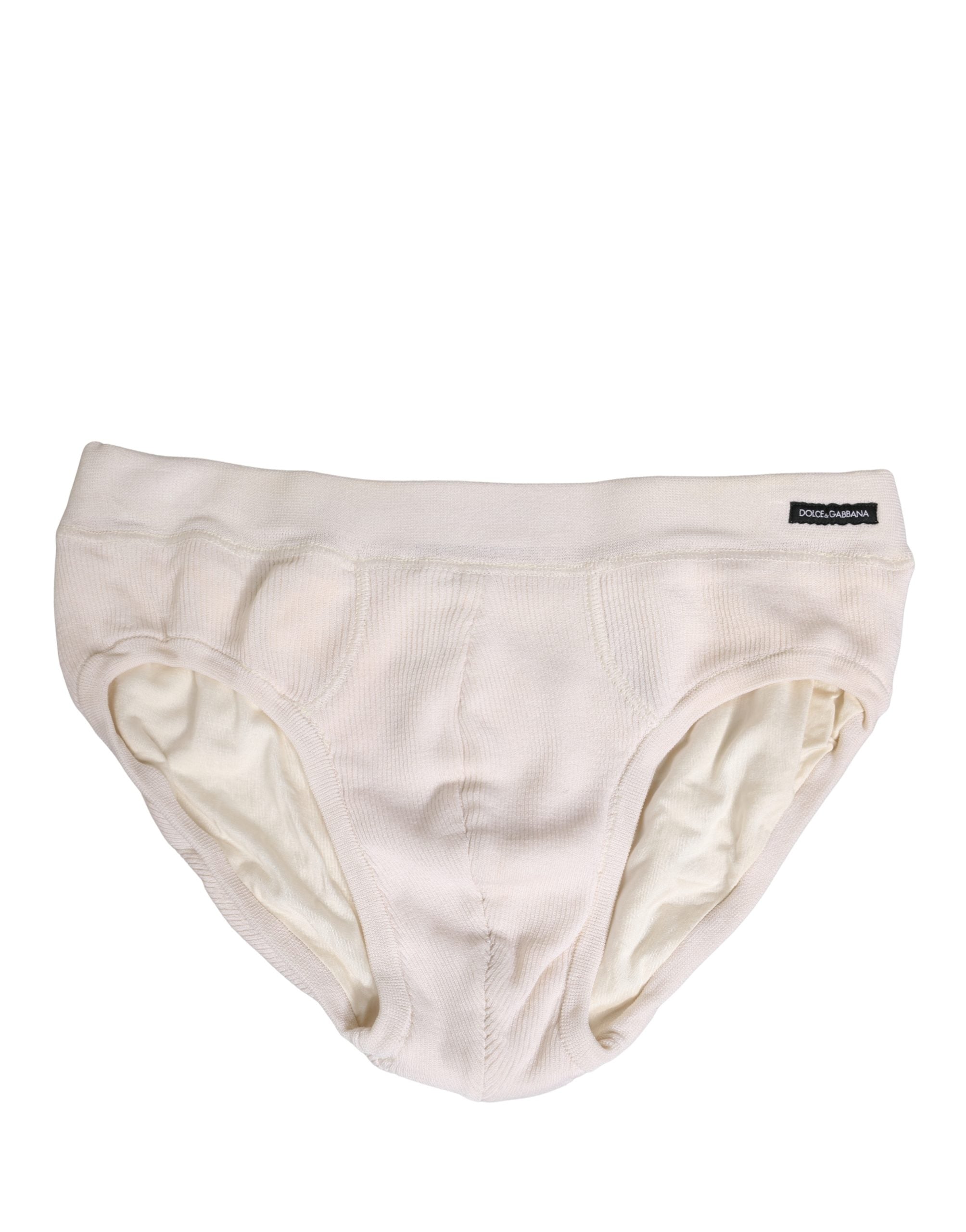 Sous-vêtements hommes Dolce & Gabbana en soie blanc avec logo, briefs élégants et confortables.