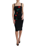 Robe sans manches en laine noire de Dolce & Gabbana avec appliqués de roses, élégante et raffinée.