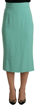 Jupe midi en viscose verte menthe Dolce & Gabbana, coupe crayon élégante, visible avec tissu fluide et finition soignée.