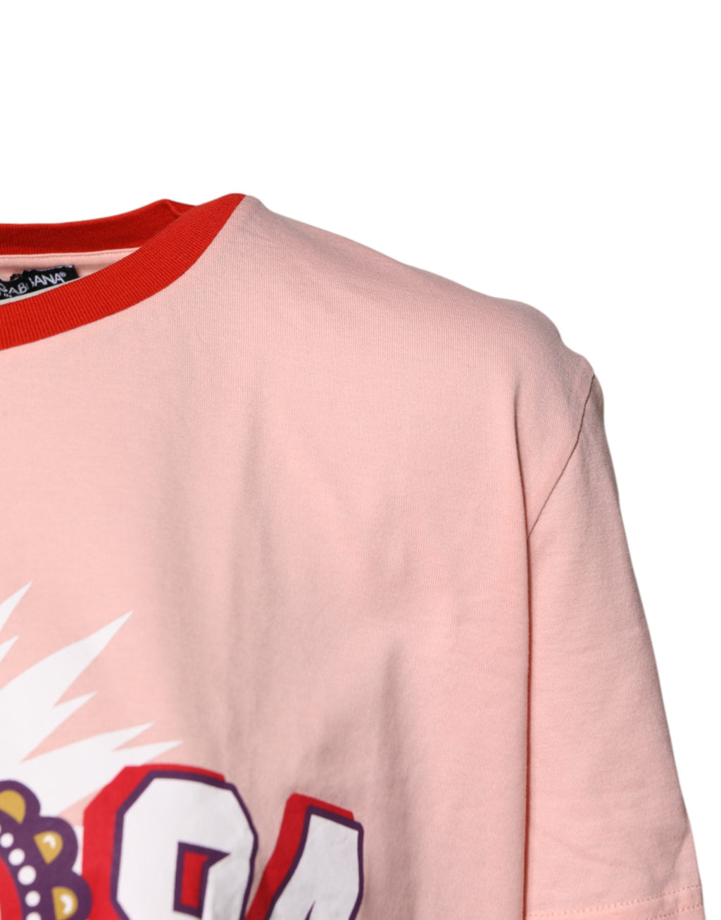 T-shirt en coton rose Dolce & Gabbana DG 84 Sacred Heart avec imprimé cœur sacré, style élégant et coloré.