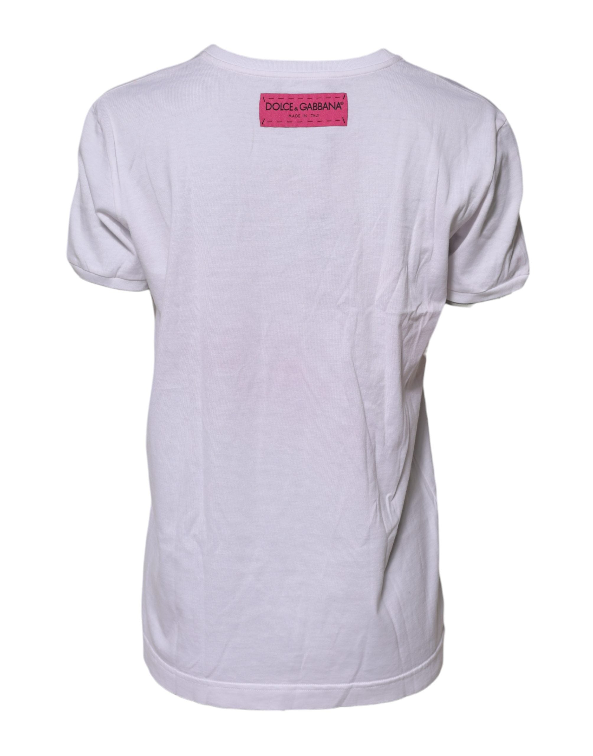 T-shirt blanc Dolce & Gabbana D&G Is Flowers ornée de broderies florales, style élégant et tendance.