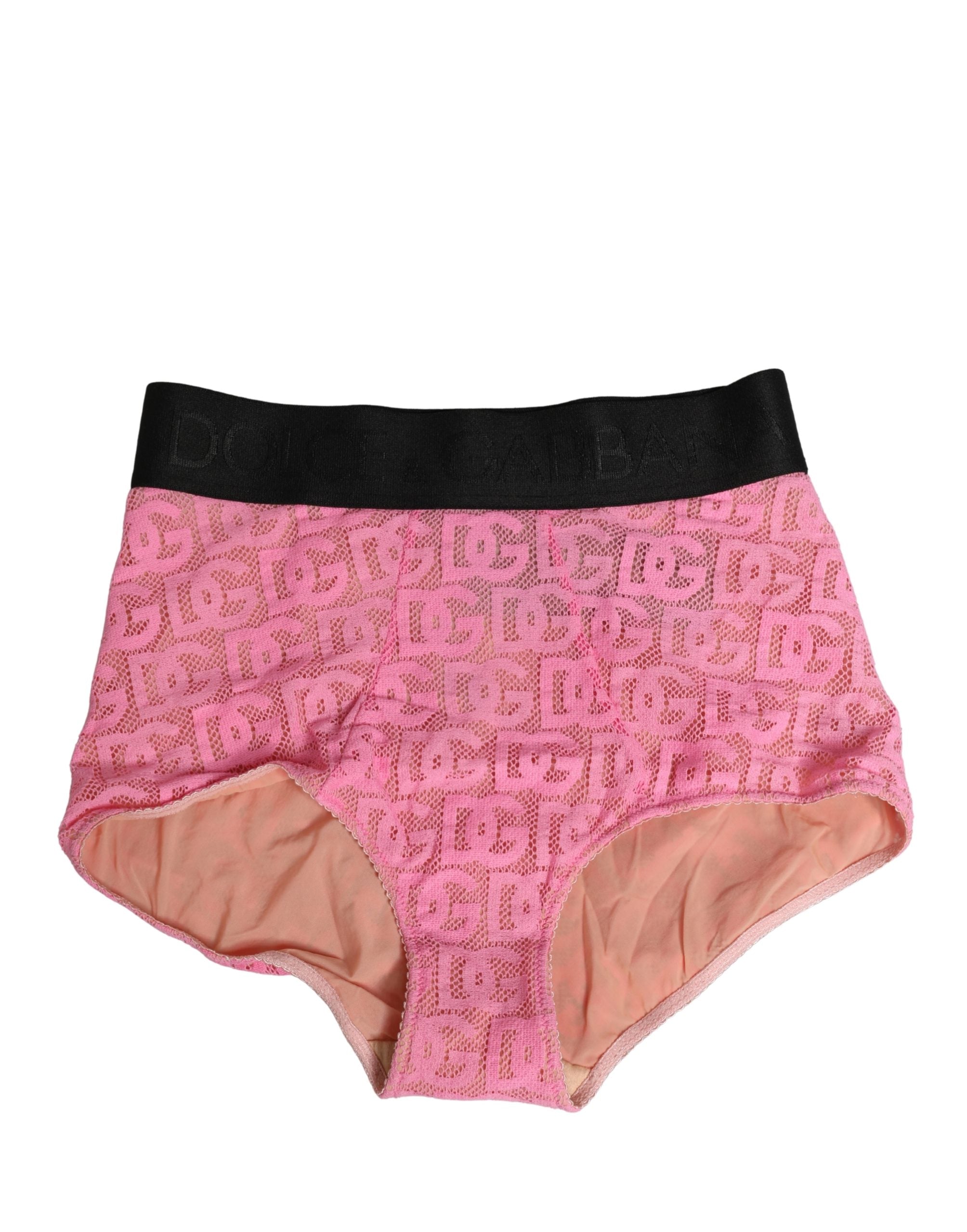 Sous-vêtement Dolce & Gabbana, porte-jarretelles en coton rose avec logo DG et taille haute, visible sur l'image.