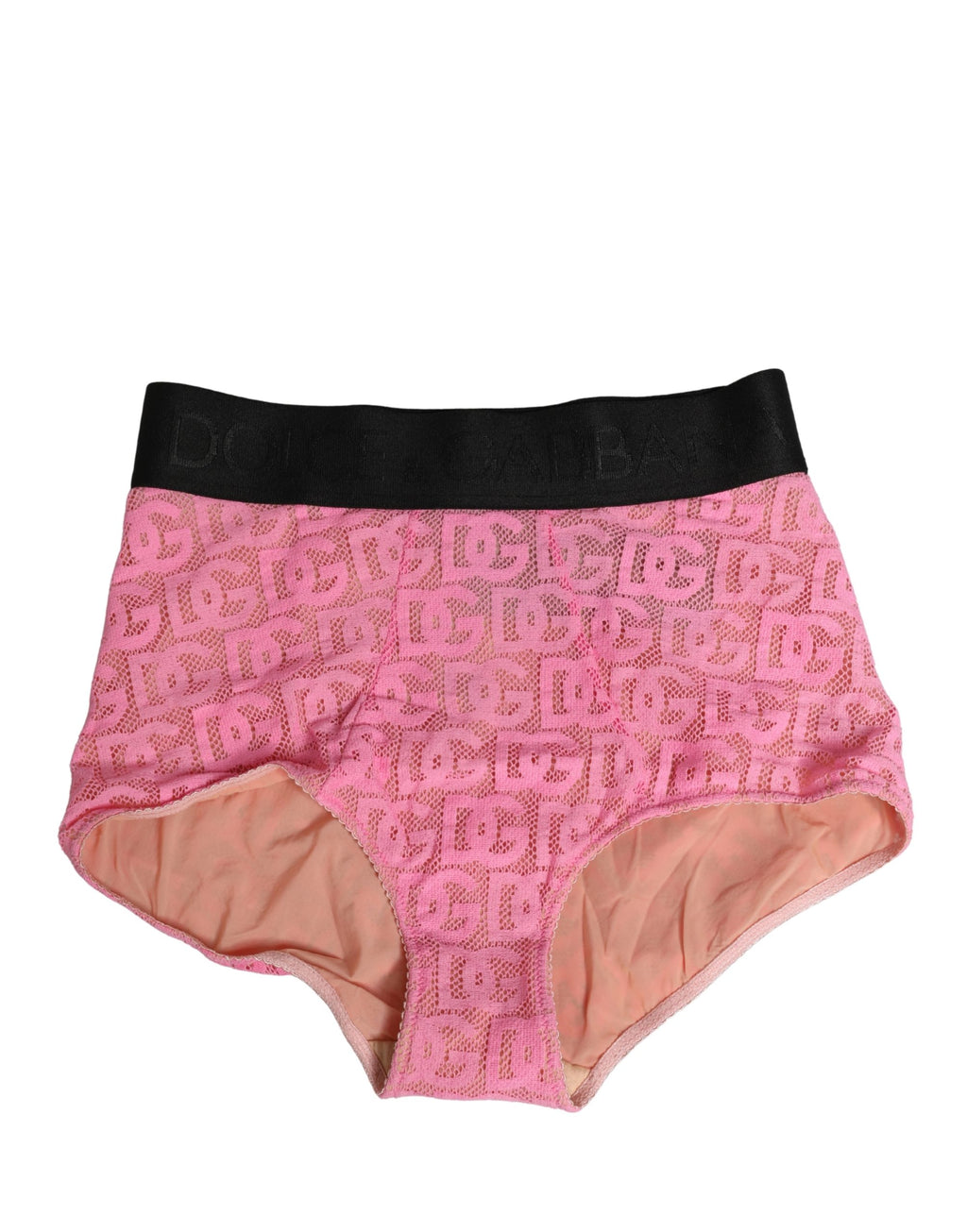 Sous-vêtements Dolce & Gabbana, culotte haute en coton rose avec logo DG, détail de la ceinture et finition élégante.