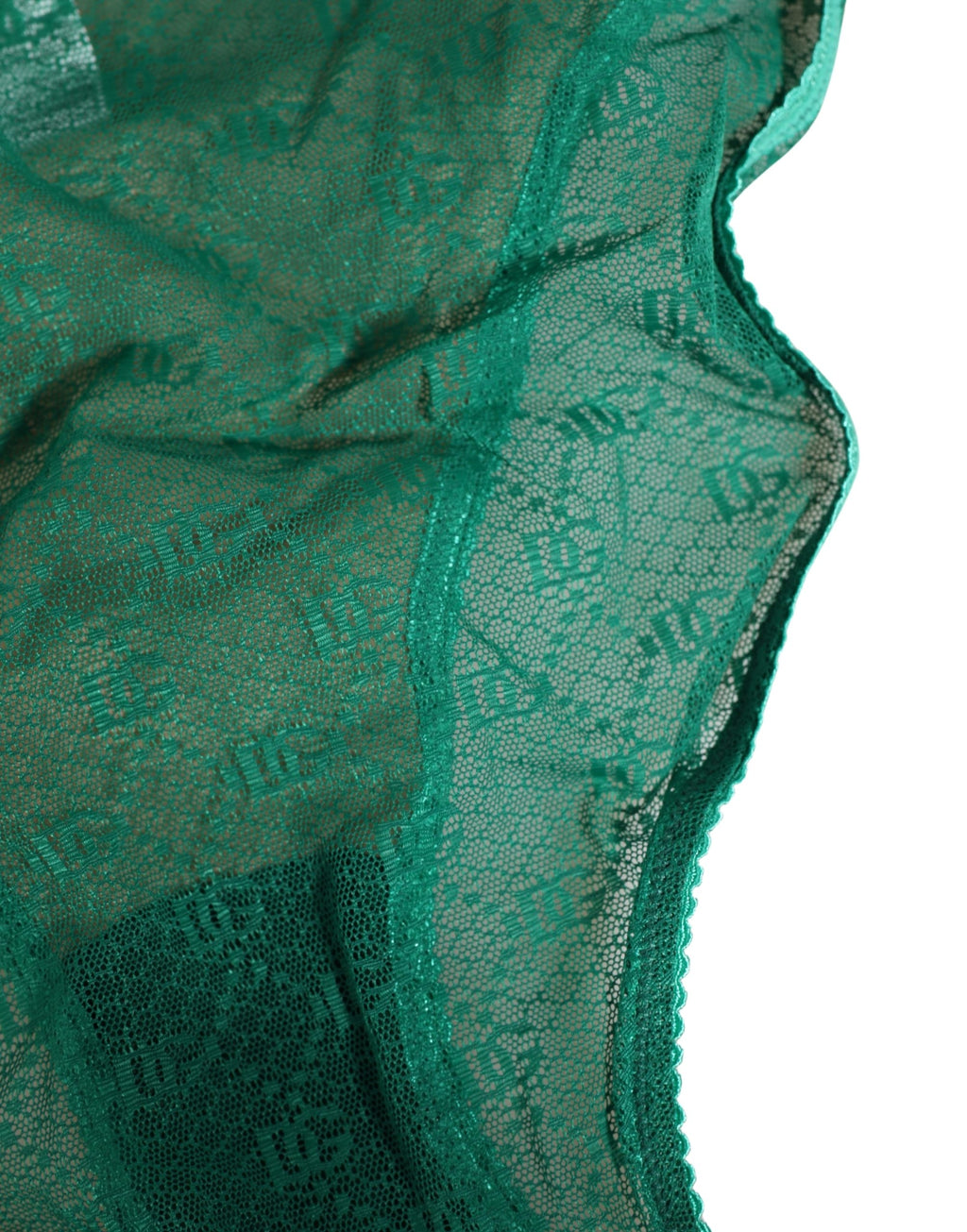 Culotte en dentelle vert foncé Dolce & Gabbana, sous-vêtements en nylon avec logo DG, style élégant et féminin.