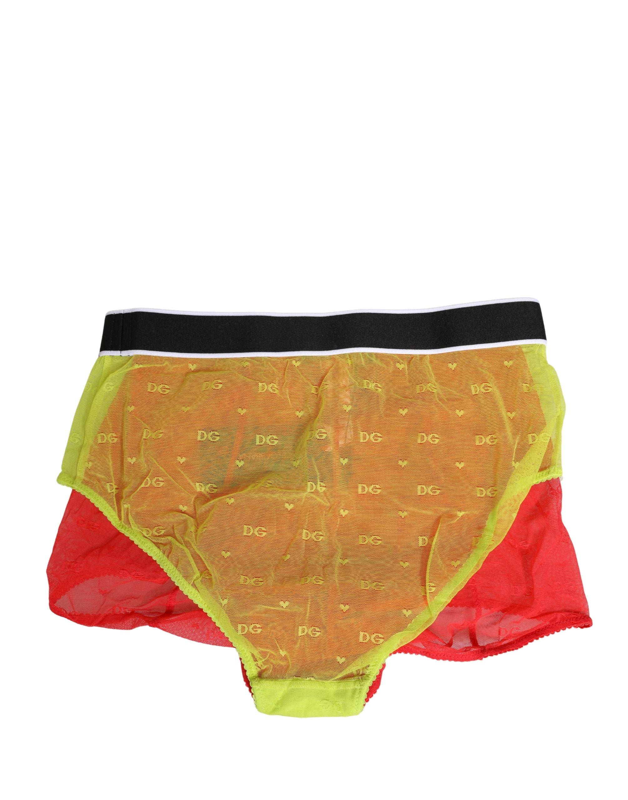 Soutien-gorge en tulle rouge et jaune de Dolce & Gabbana, taille mi-hauteur, sous-vêtement élégant et confortable.