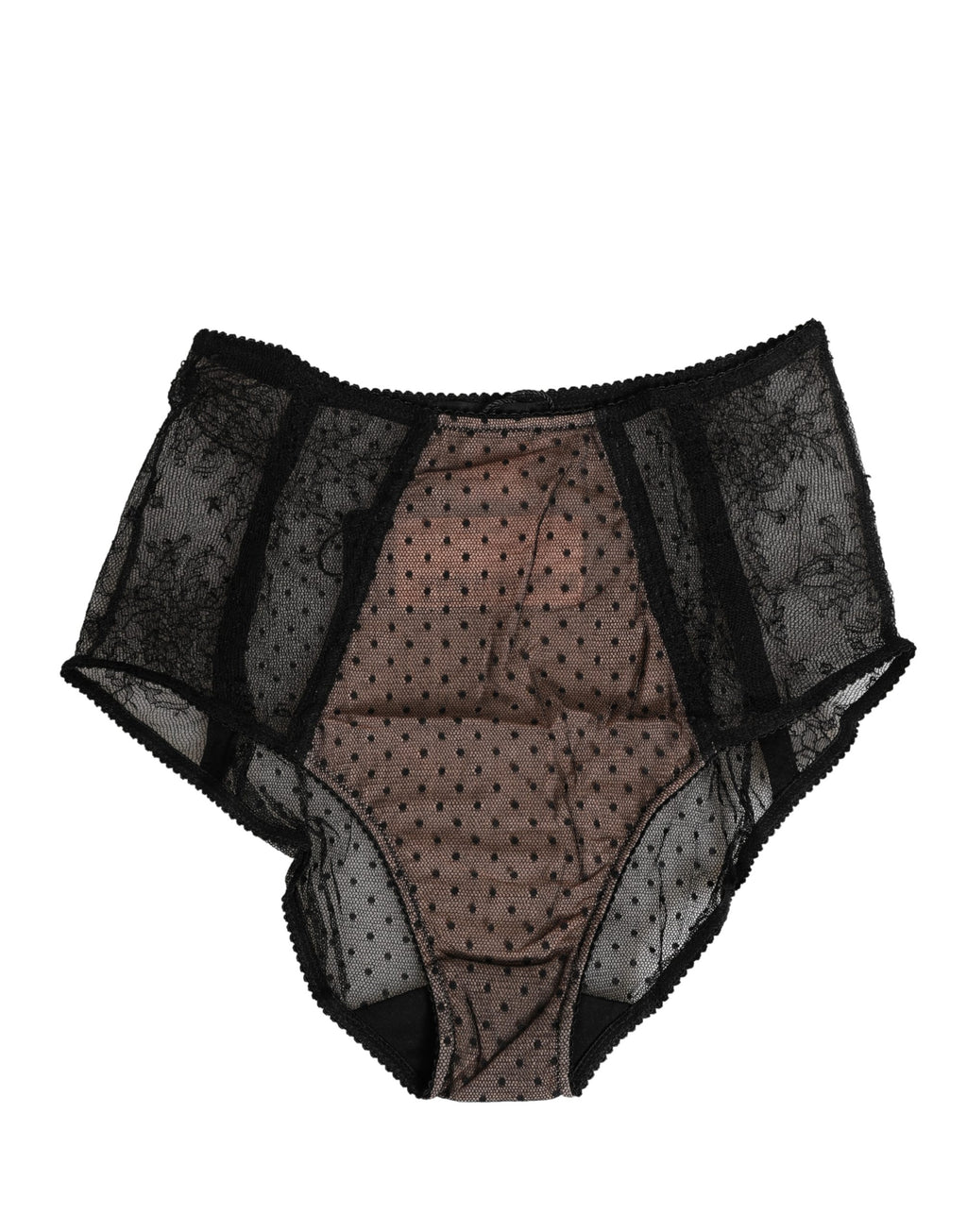 Culotte noire en dentelle transparente à pois de haute taille de Dolce & Gabbana, sous-vêtements élégants et raffinés.