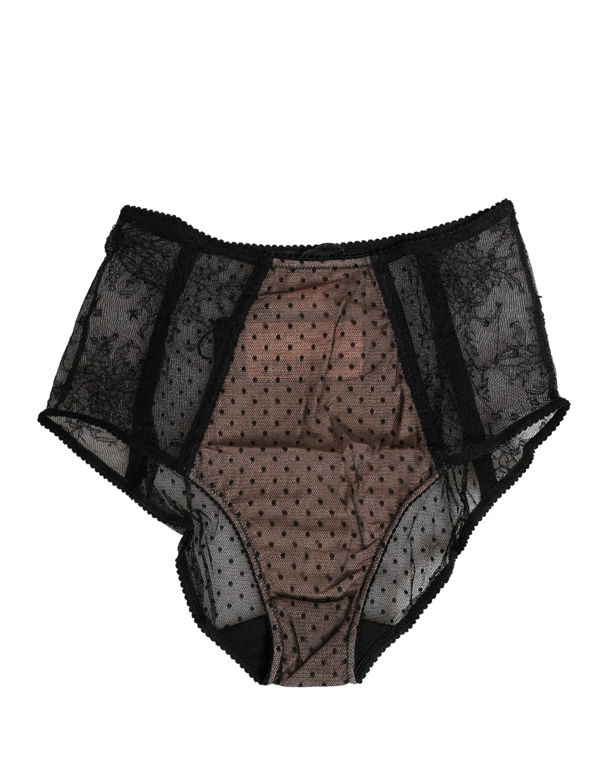Culotte noire en dentelle transparente à pois de haute taille de Dolce & Gabbana, sous-vêtements élégants et raffinés.