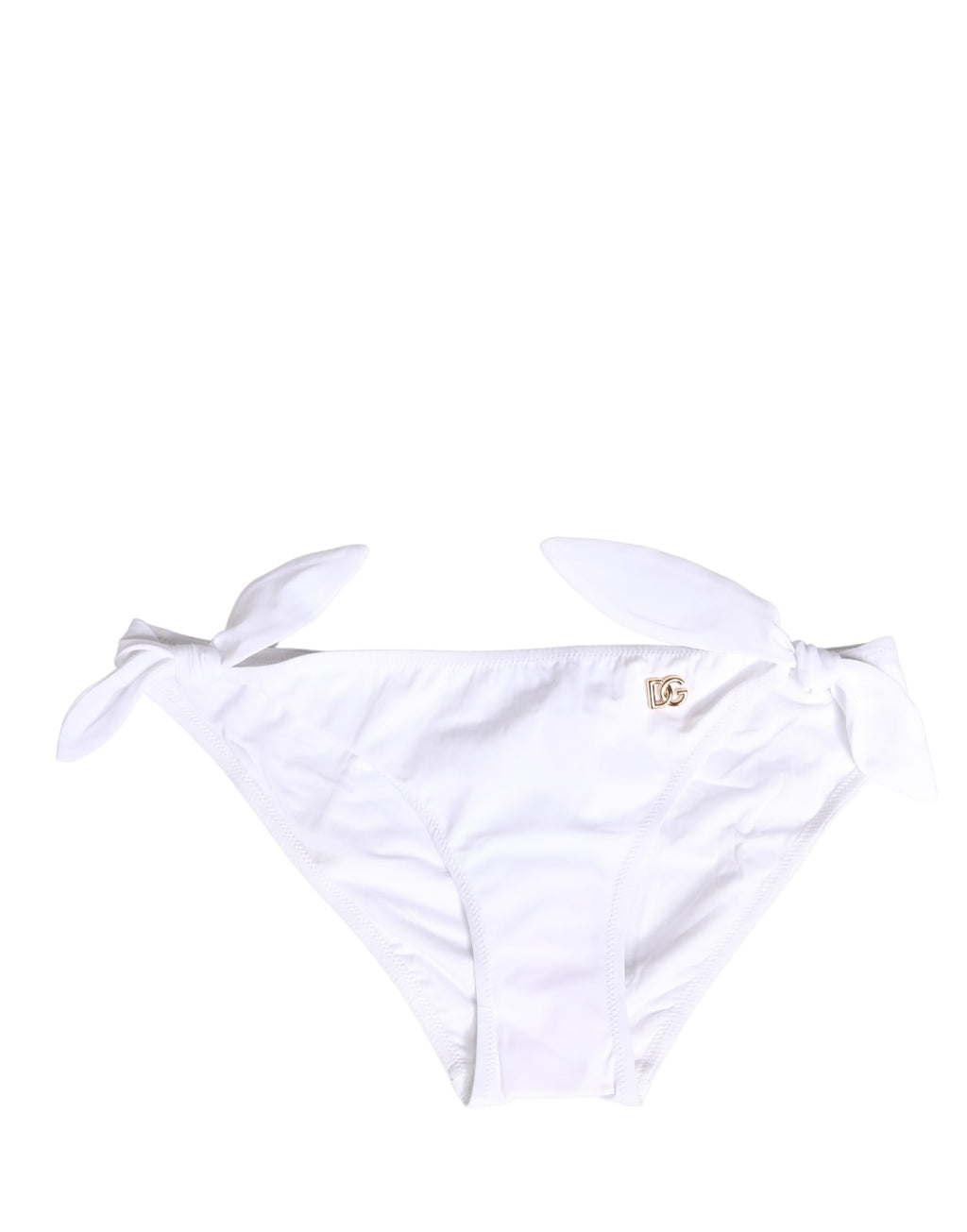Bas de bikini en nylon blanc Dolce & Gabbana avec plaque logo DG, design élégant et confortable pour la plage.