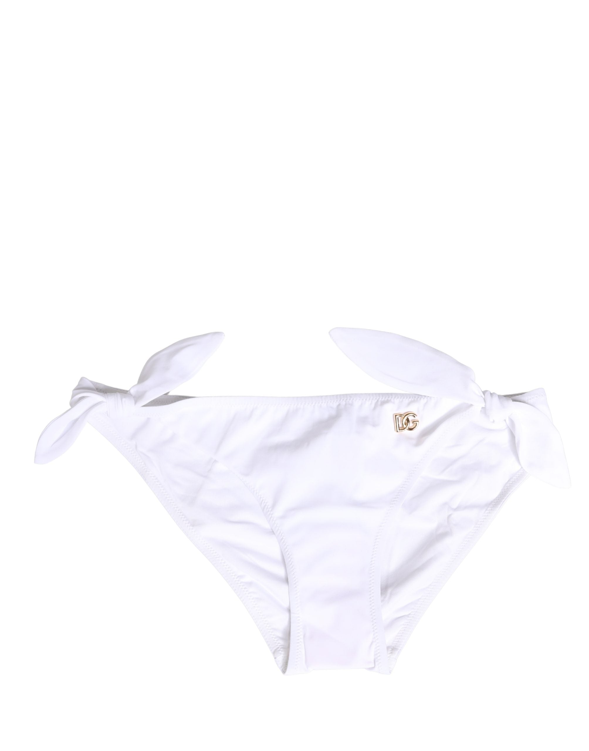 Bas de bikini en nylon blanc Dolce & Gabbana avec plaque logo DG, design élégant et confortable pour la plage.