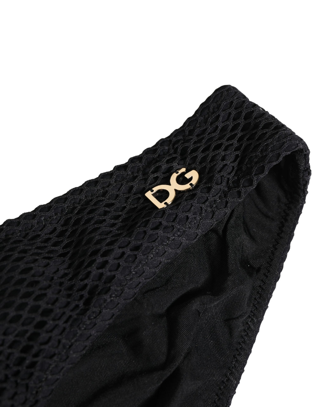 Sous-vêtements Dolce & Gabbana en nylon noir avec logo DG et plaque régulière, vue de l'avant.