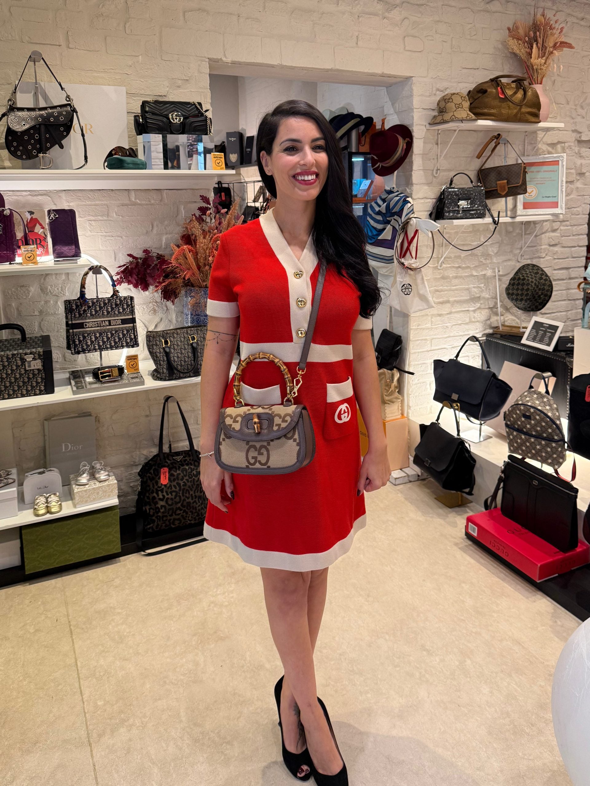 Sac à main Gucci Bamboo 1947 GG en toile, avec poignée en bambou, élégant et emblématique, pour un style sophistiqué.