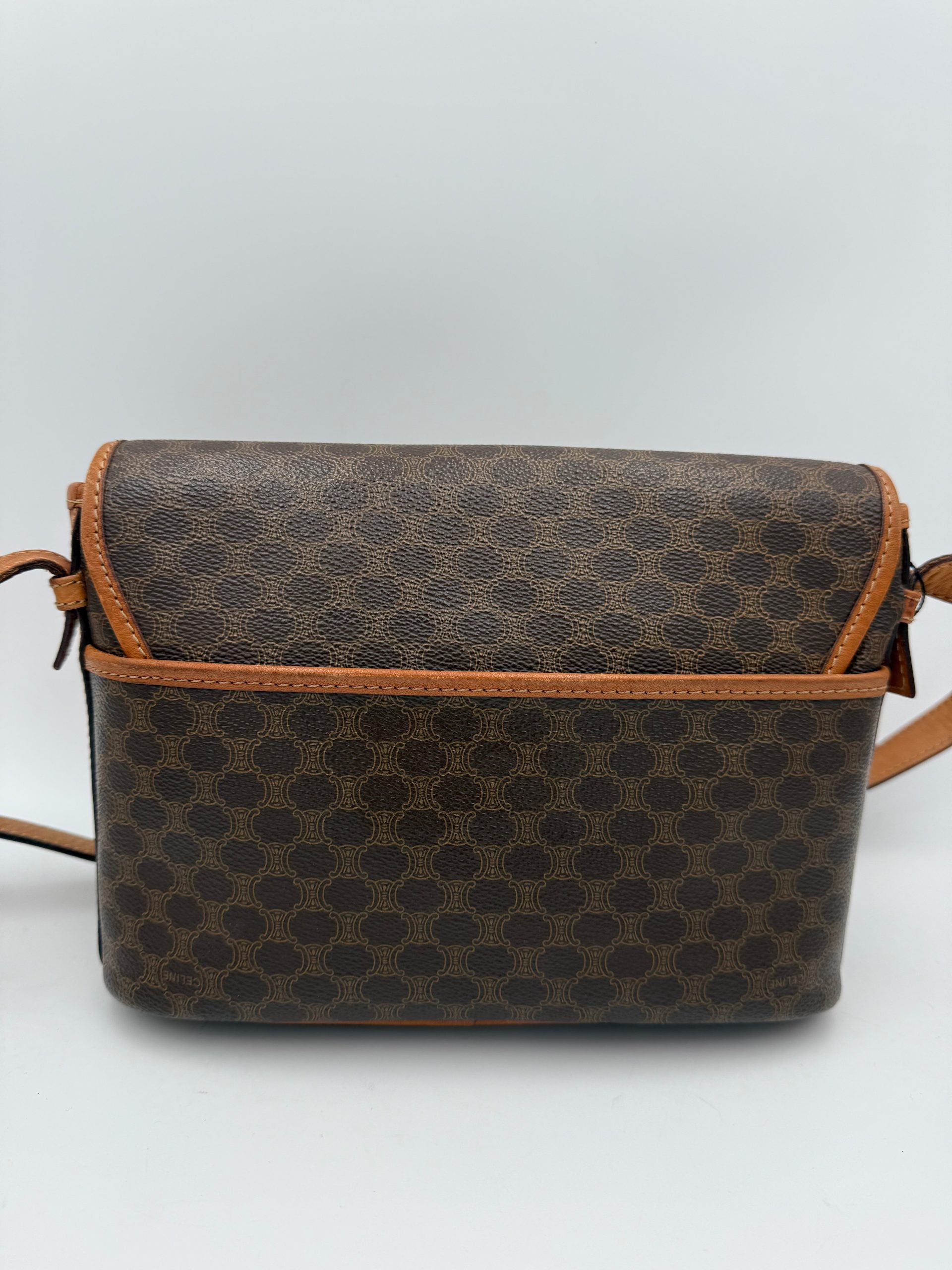 Sac à main vintage Celine CELINE TRIOMPHE Monogramme avec poignée en cuir et logo emblématique, vue de face.