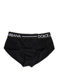 Culotte noire en nylon stretch de Dolce & Gabbana, sous-vêtements féminins élégants et confortables, vue de face.