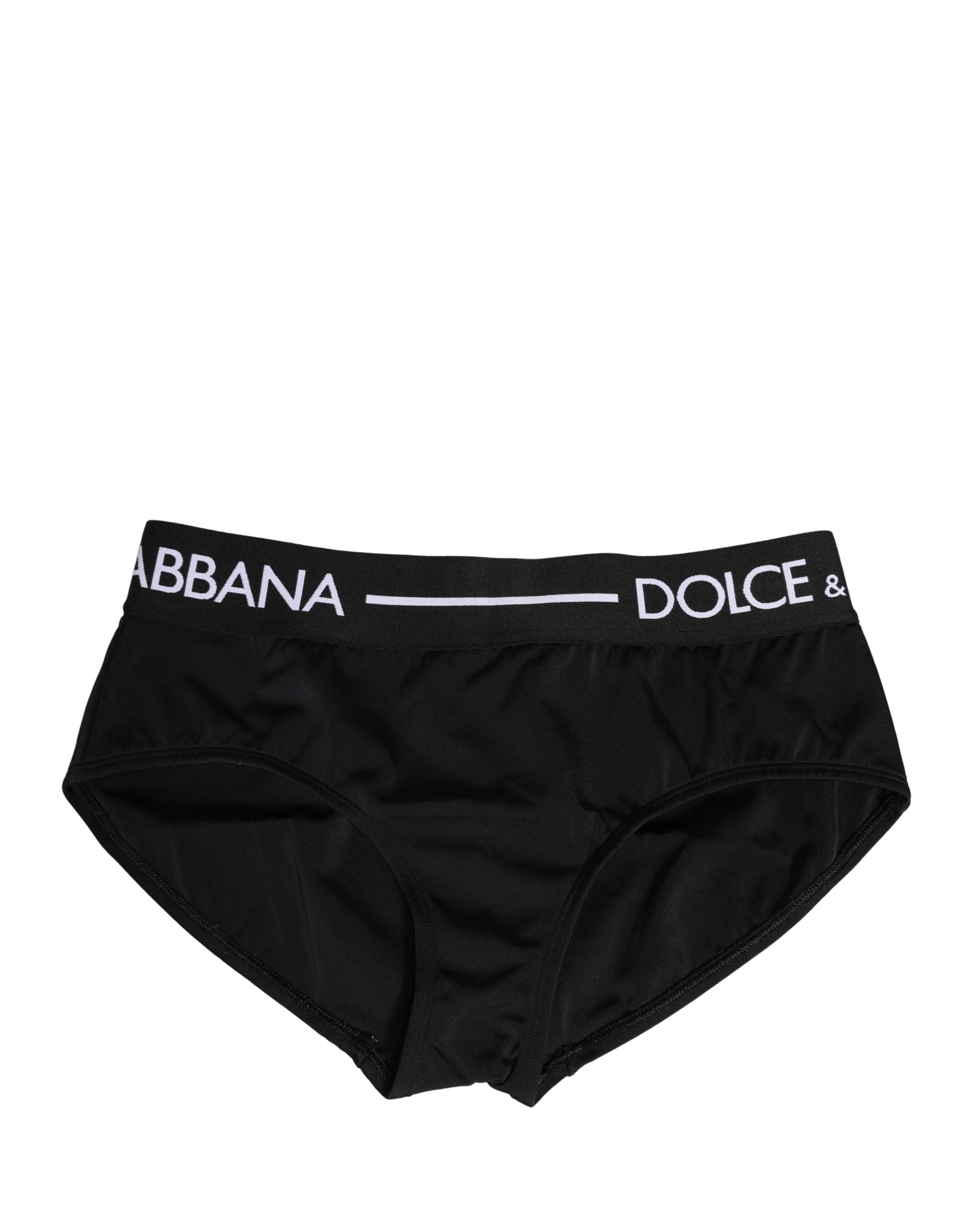Culotte noire en nylon stretch de Dolce & Gabbana, sous-vêtements féminins élégants et confortables, vue de face.