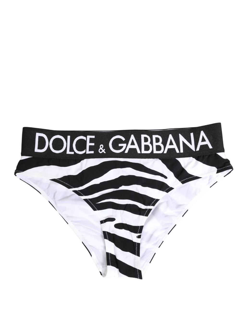 Culotte Dolce & Gabbana en coton à imprimé zèbre noir et blanc, style brief, visible devant avec détails de la lingerie.