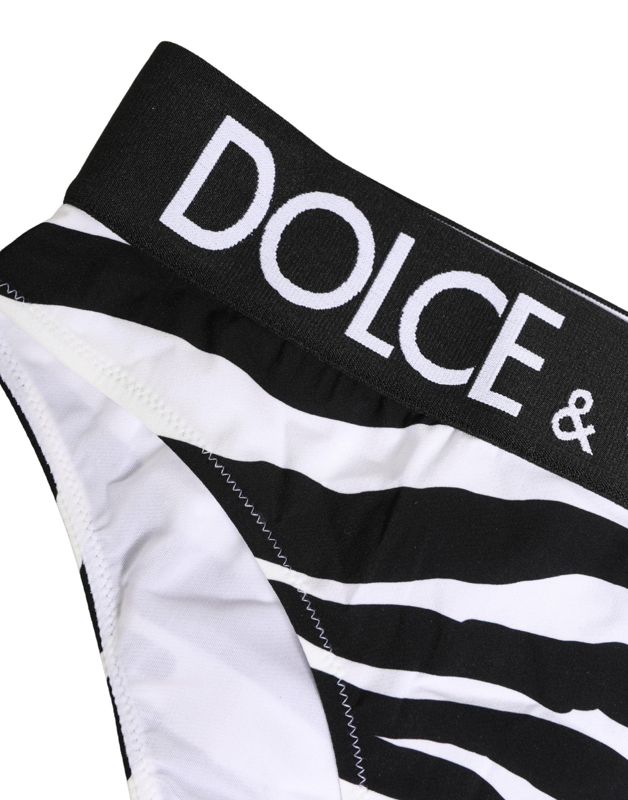 Culotte noire et blanche Dolce & Gabbana à imprimé zèbre, sous-vêtements féminins élégants et confortables.