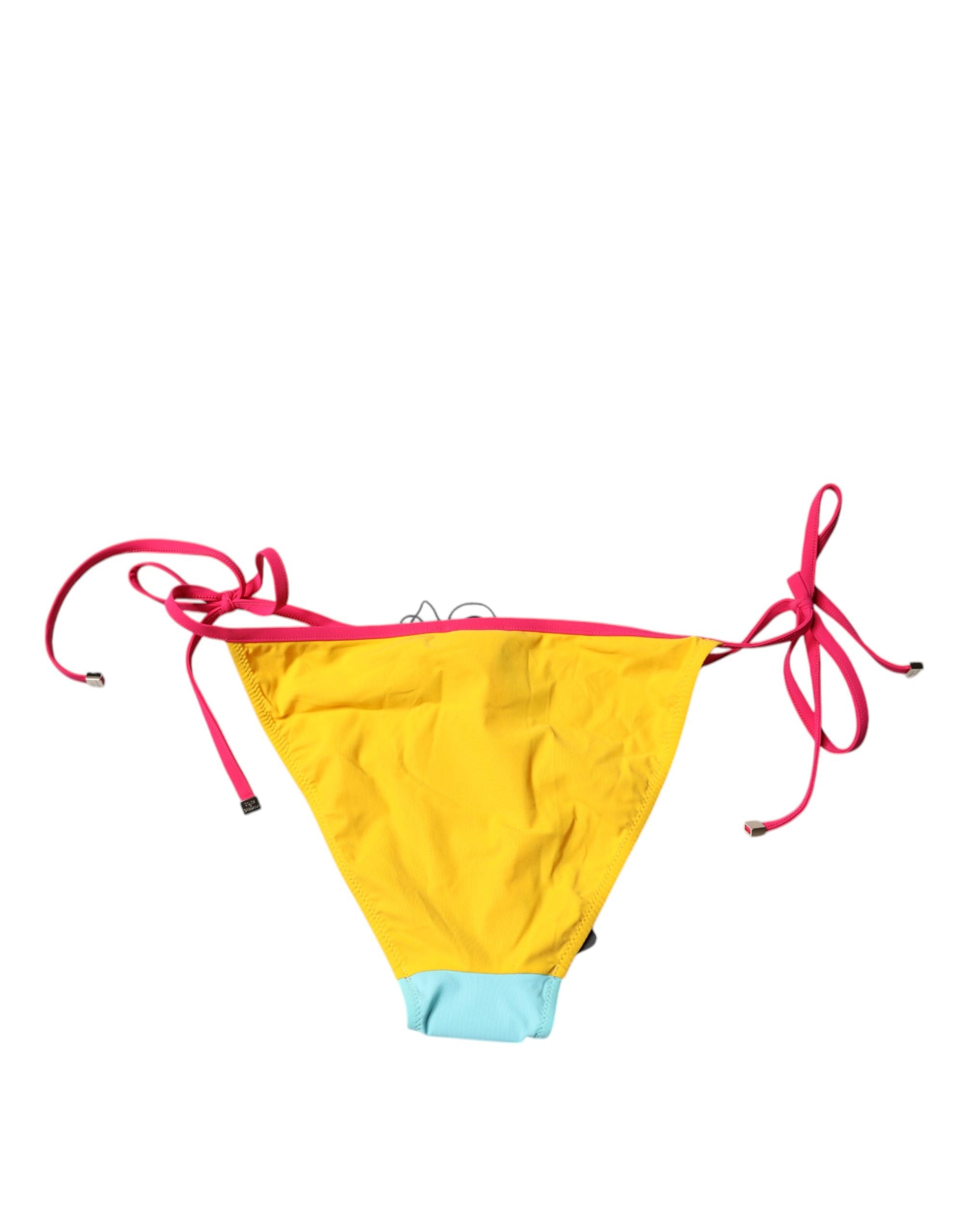 Maillot de bain bikini Dolce & Gabbana à logo multicolore, bas de maillot de bain élégant avec motif coloré.