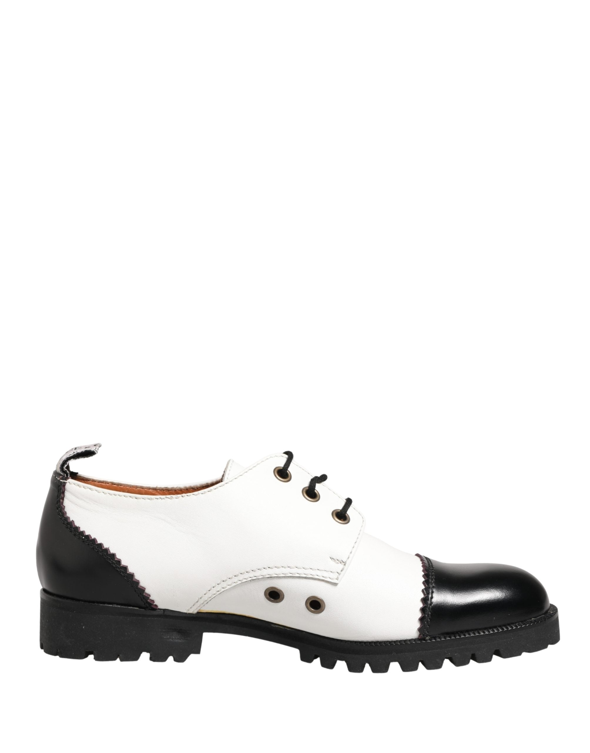Chaussures Derby en cuir noir et blanc de Dolce & Gabbana, chaussures élégantes pour homme, vue de face.