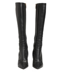 Chaussures Dolce & Gabbana talons en cuir noir, bottes hautes jusqu'aux genoux, élégantes et sophistiquées.