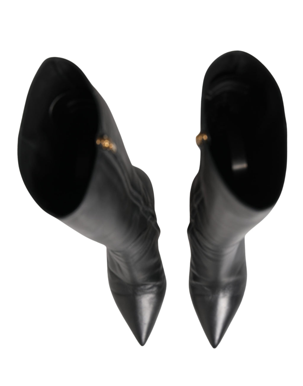 Chaussures à talons noirs en cuir Dolce & Gabbana, bottines hautes jusqu’au genou, élégantes et sophistiquées.