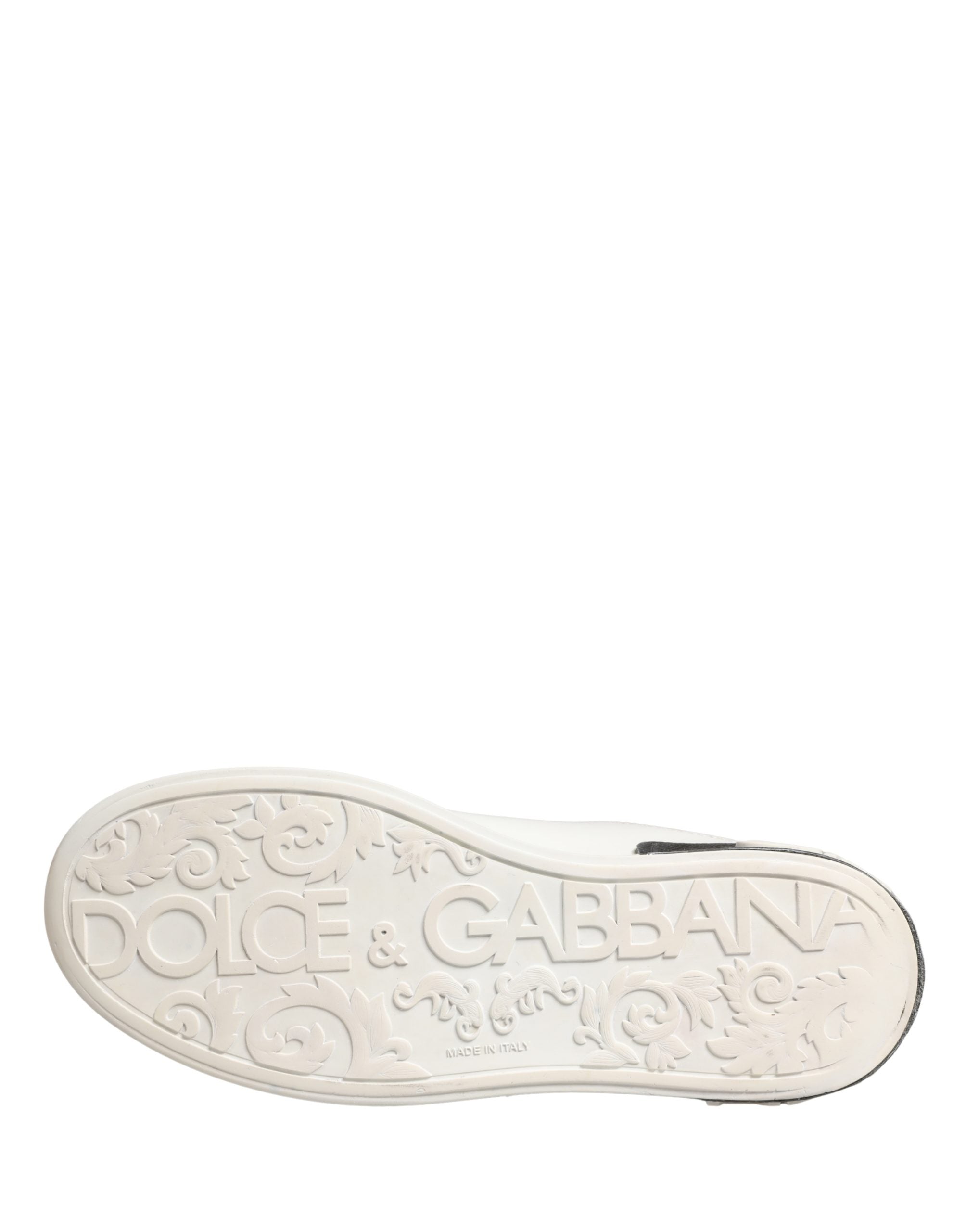 Chaussures sneakers Dolce & Gabbana Portofino en cuir blanc et noir, mode élégante pour hommes ou femmes.
