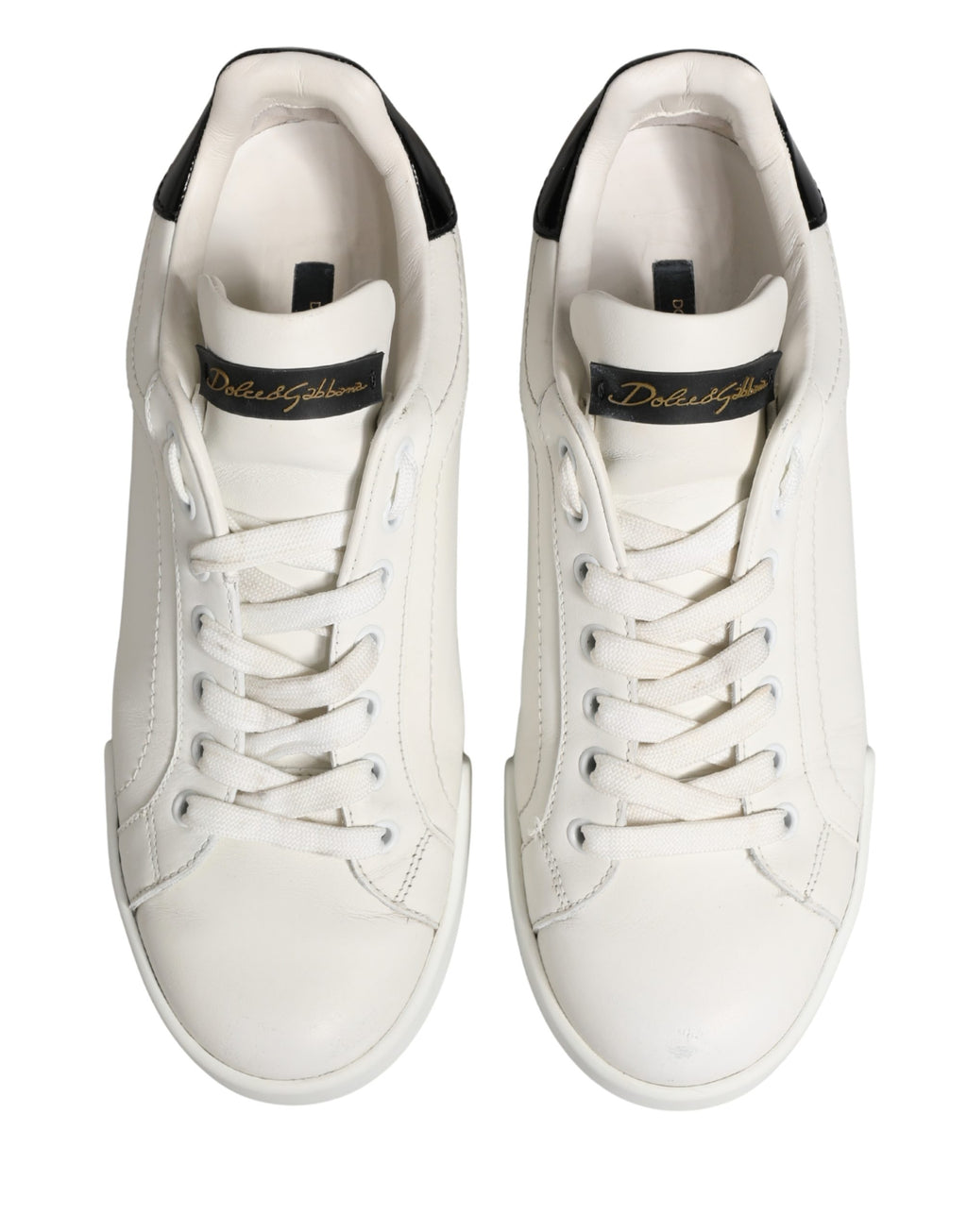 Basket Dolce & Gabbana Portofino en cuir blanc et noir, sneakers élégants pour homme, vue de face.