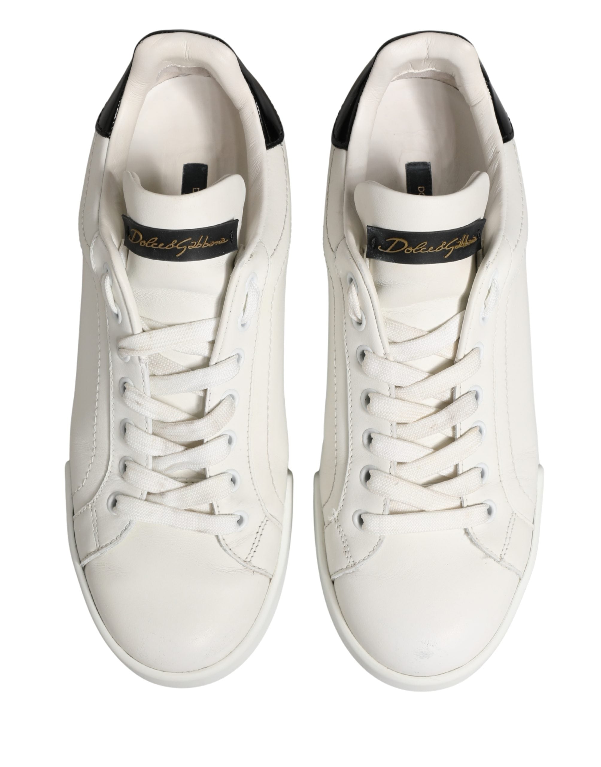 Basket Dolce & Gabbana Portofino en cuir blanc et noir, sneakers élégants pour homme, vue de face.