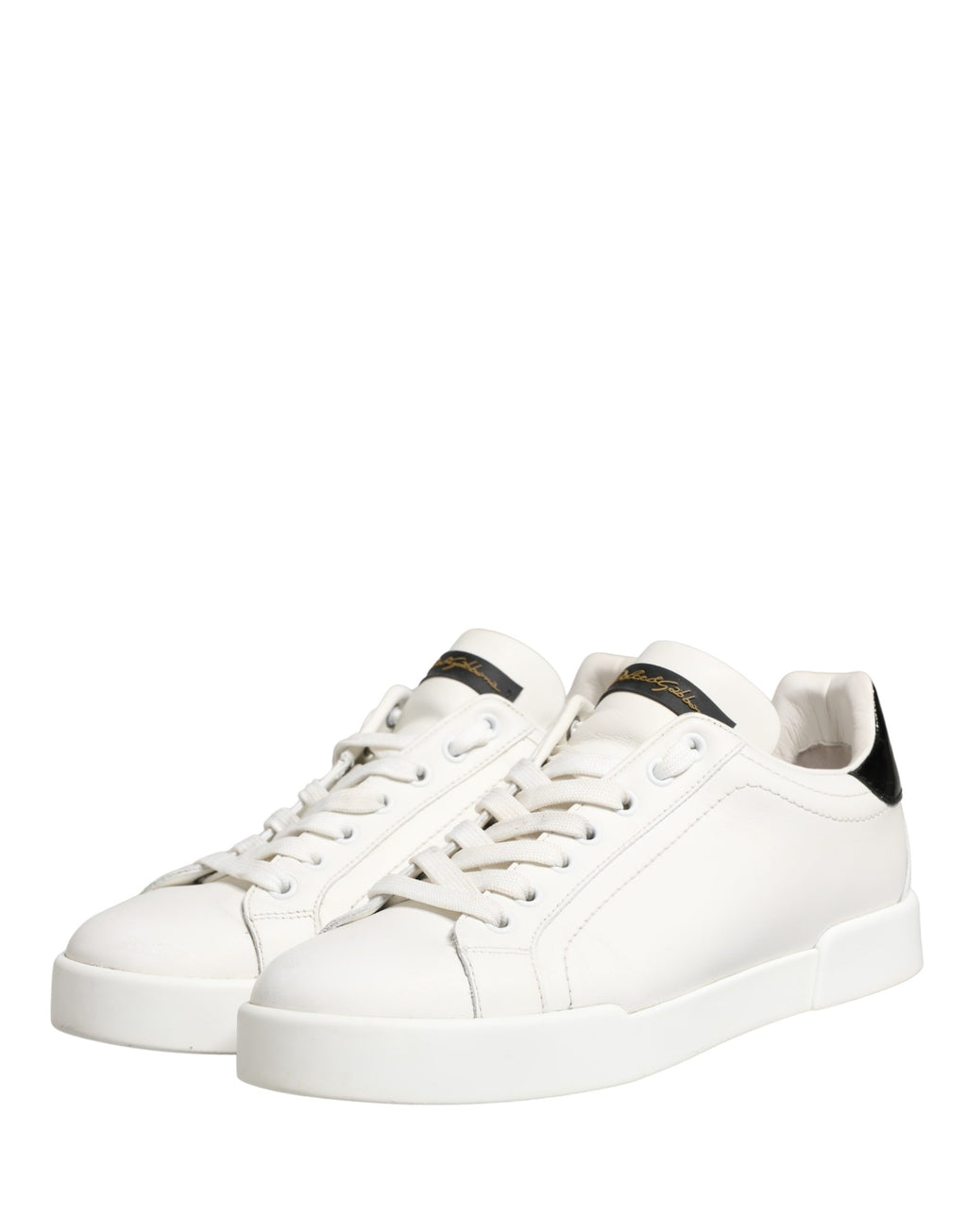 Chaussures sneakers Dolce & Gabbana Portofino en cuir blanc et noir, chaussures de sport élégantes et modernes.