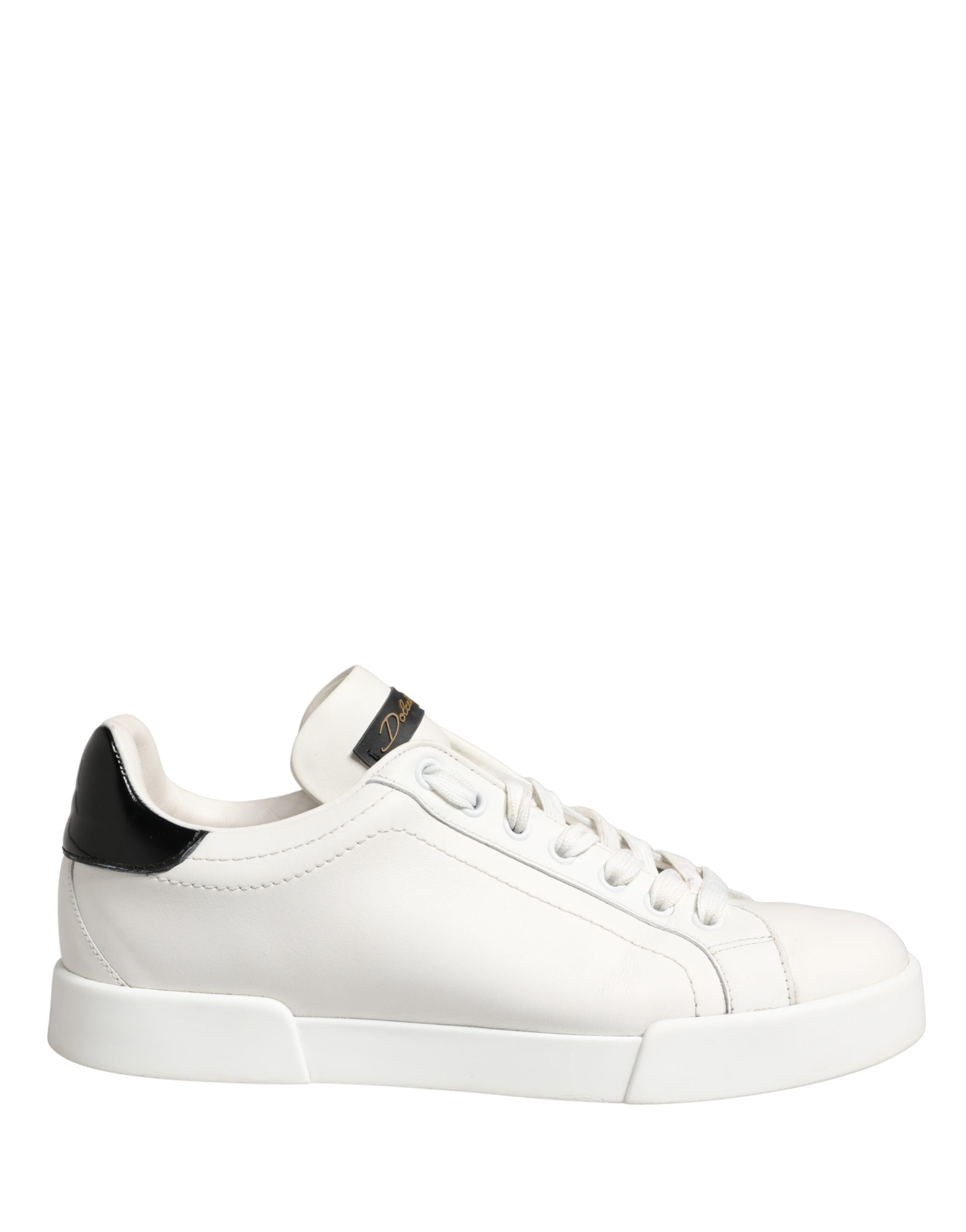 Chaussures sneakers Dolce & Gabbana Portofino en cuir blanc et noir, avec détails élégants et semelle confortable.