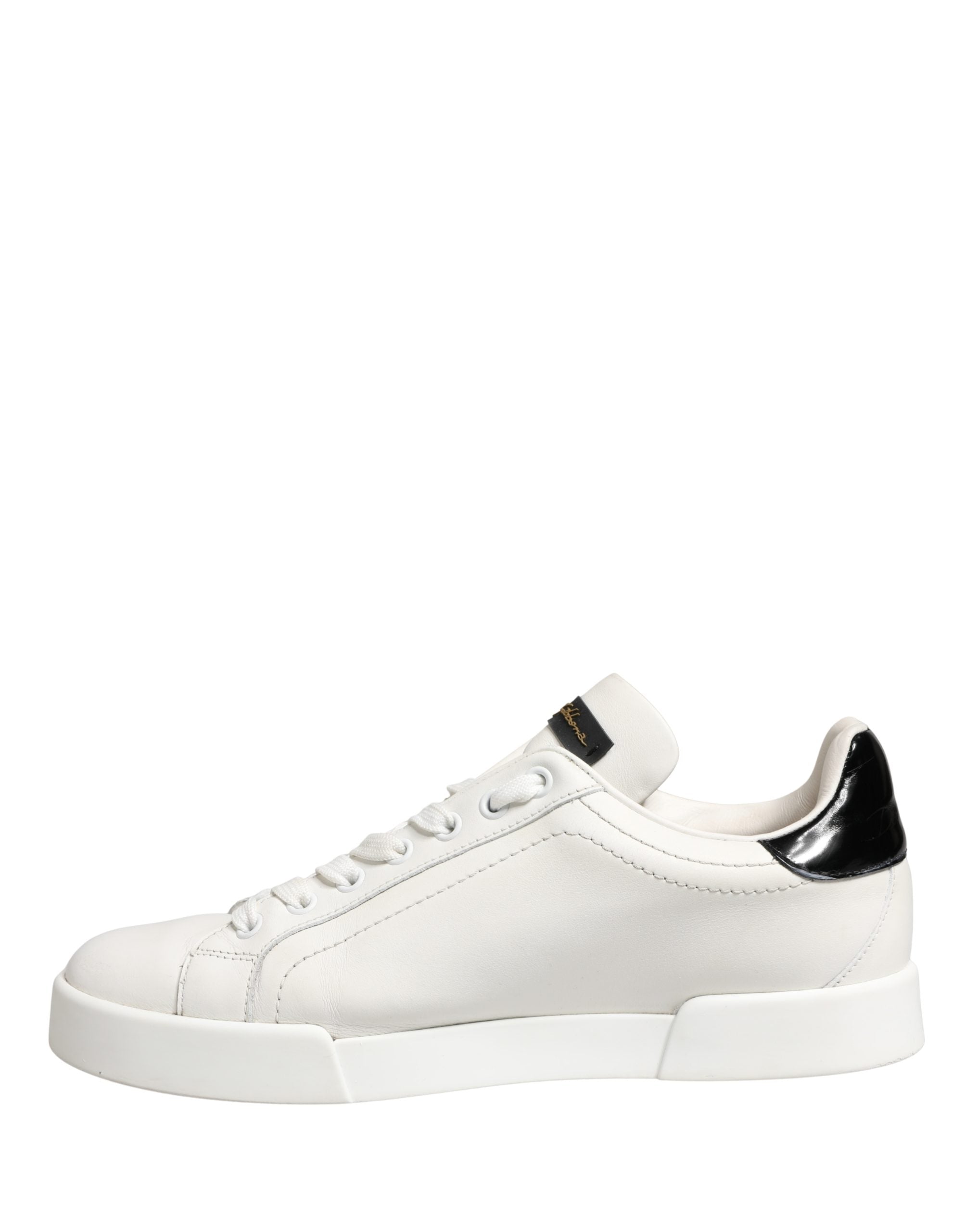 Chaussures sneakers portofino en cuir blanc et noir de Dolce & Gabbana, style élégant et moderne.