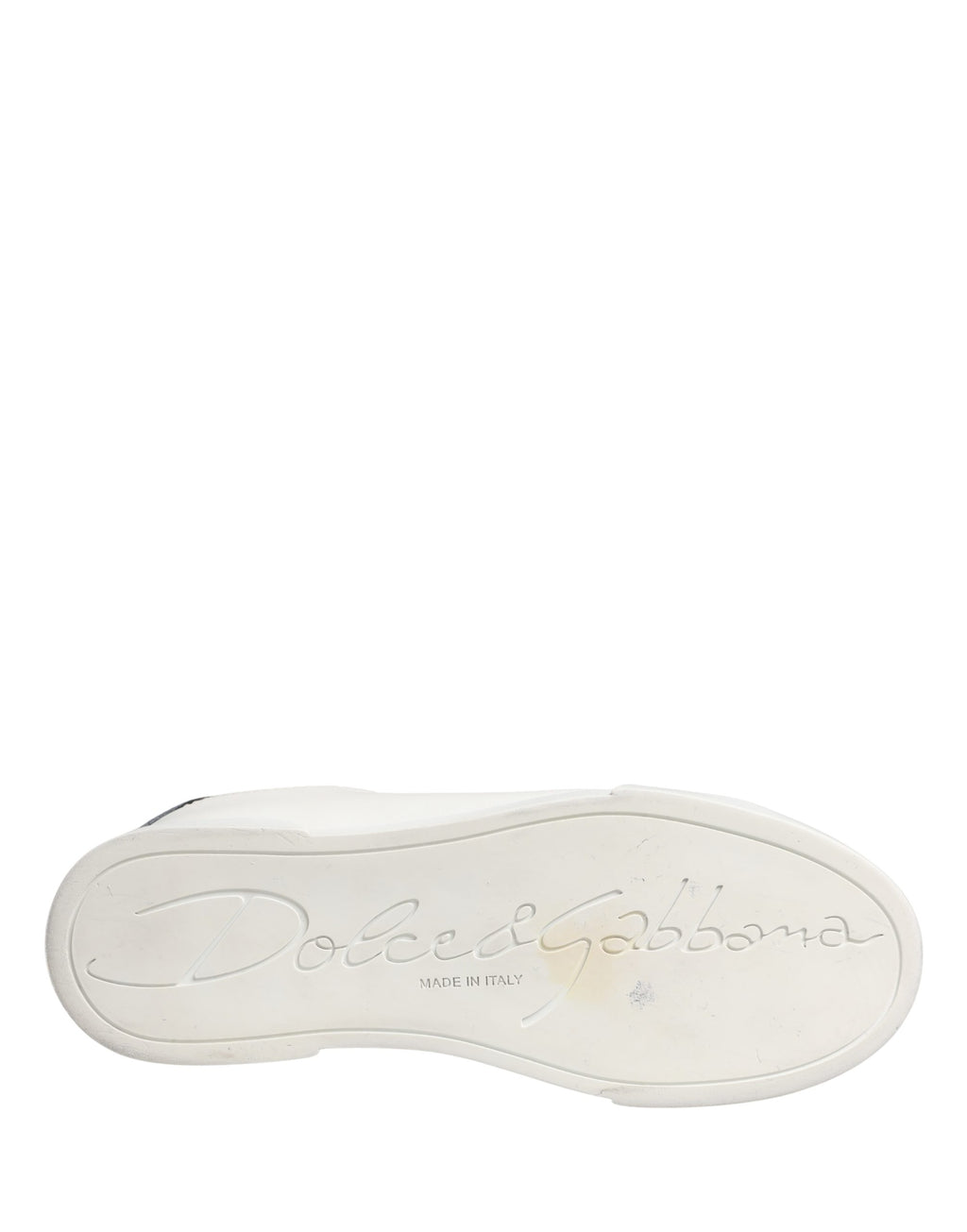 Chaussures sneakers en cuir blanc et noir Dolce & Gabbana Portofino, style élégant et moderne, vues de face.