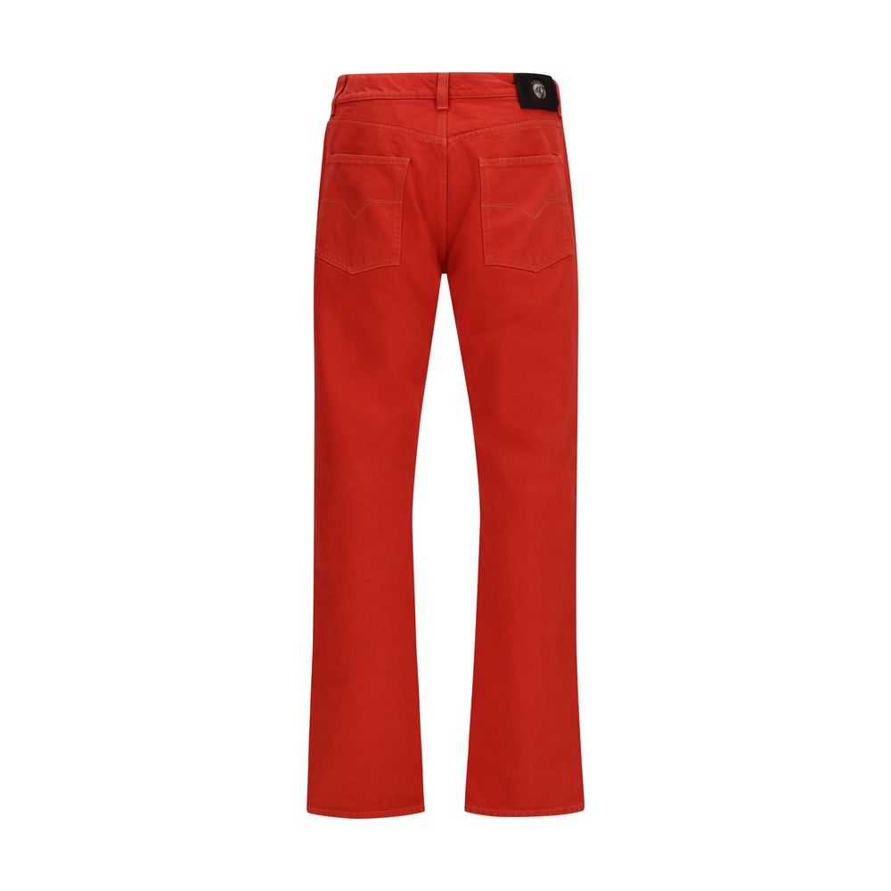 Jeans droits en coton multicolore de Versace, style classique avec une coupe droite et détails colorés visibles.