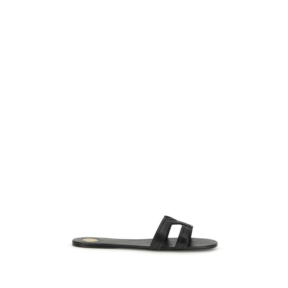 Saint Laurent Schwarze Kalbsleder-Sandalen Bos Taurus