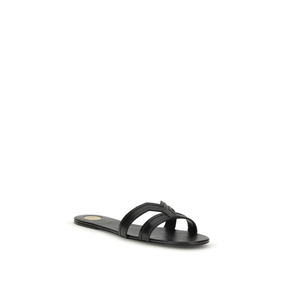 Saint Laurent Schwarze Kalbsleder-Sandalen Bos Taurus