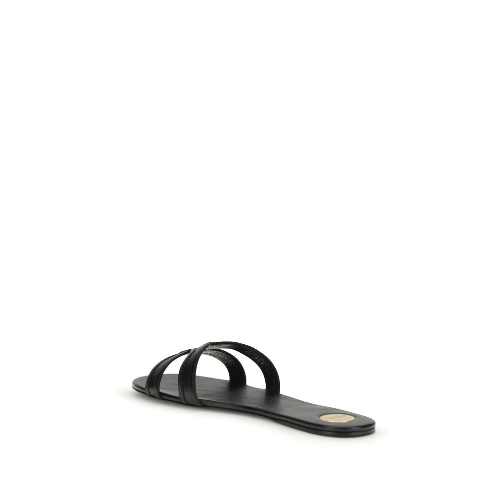 Saint Laurent Schwarze Kalbsleder-Sandalen Bos Taurus