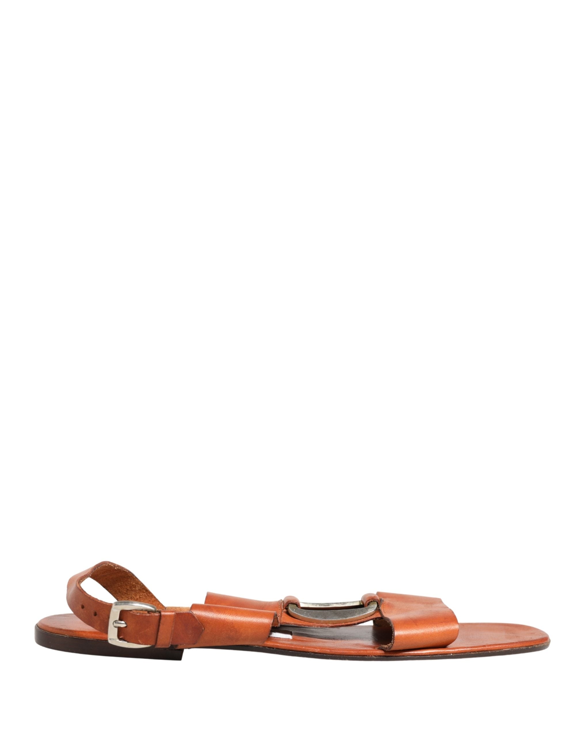 Sandales plates en cuir marron Dolce & Gabbana avec brides élégantes, vue de face.