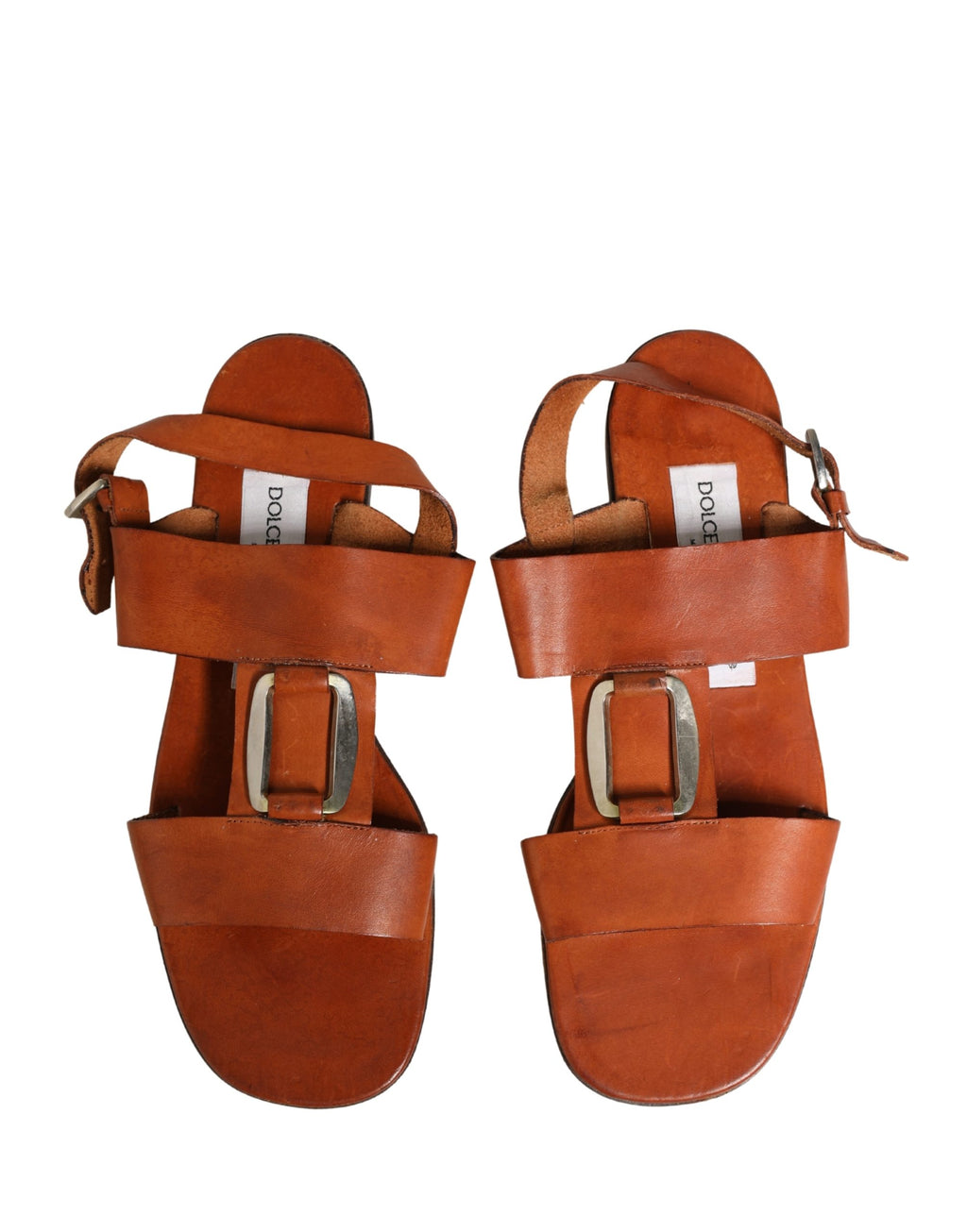 Sandales plates en cuir marron Dolce & Gabbana, chaussures élégantes en cuir pour femmes, vue de dessus.