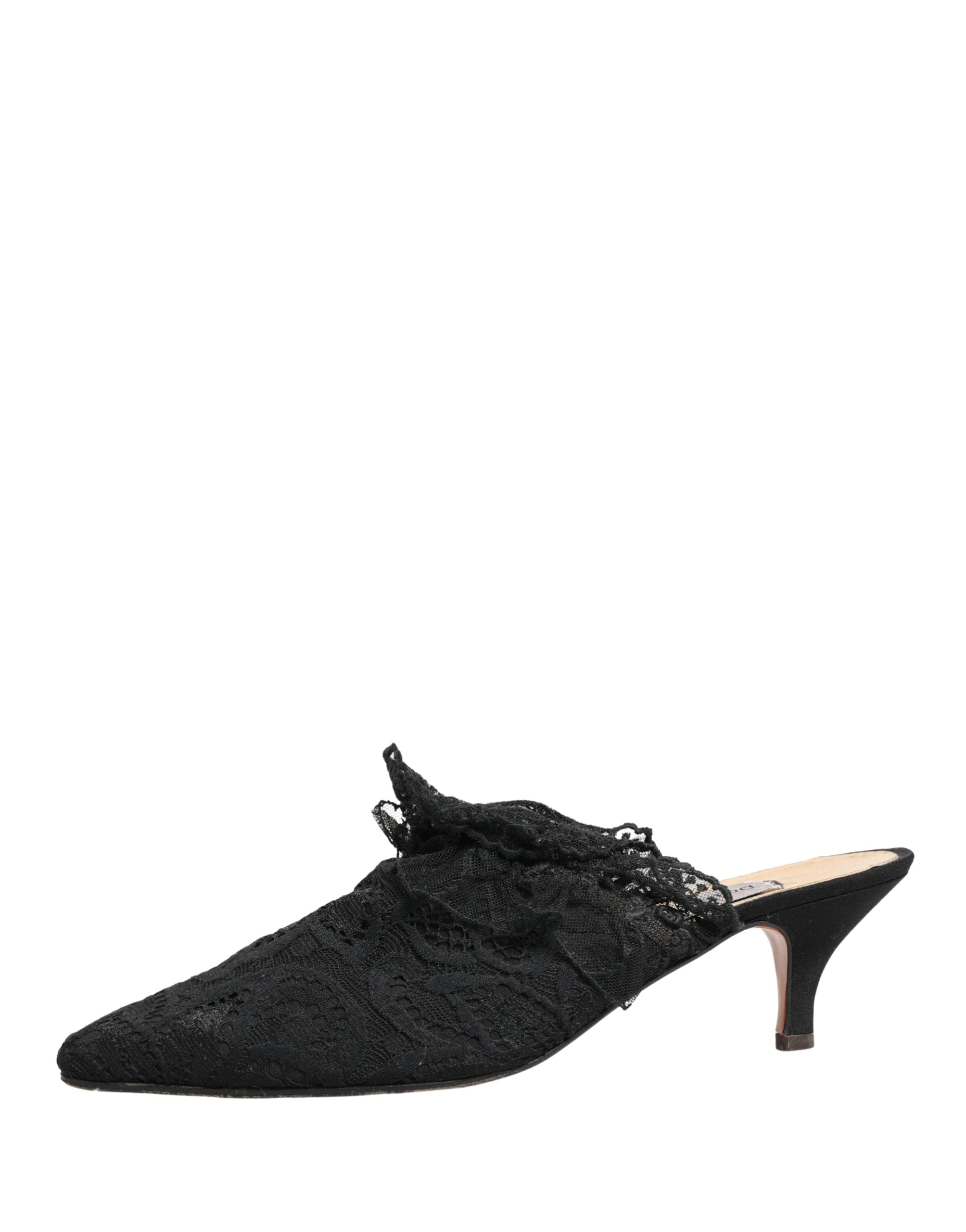 Sandales à talons noirs en dentelle Dolce & Gabbana, chaussures élégantes avec design sophistiqué et détails en lace.
