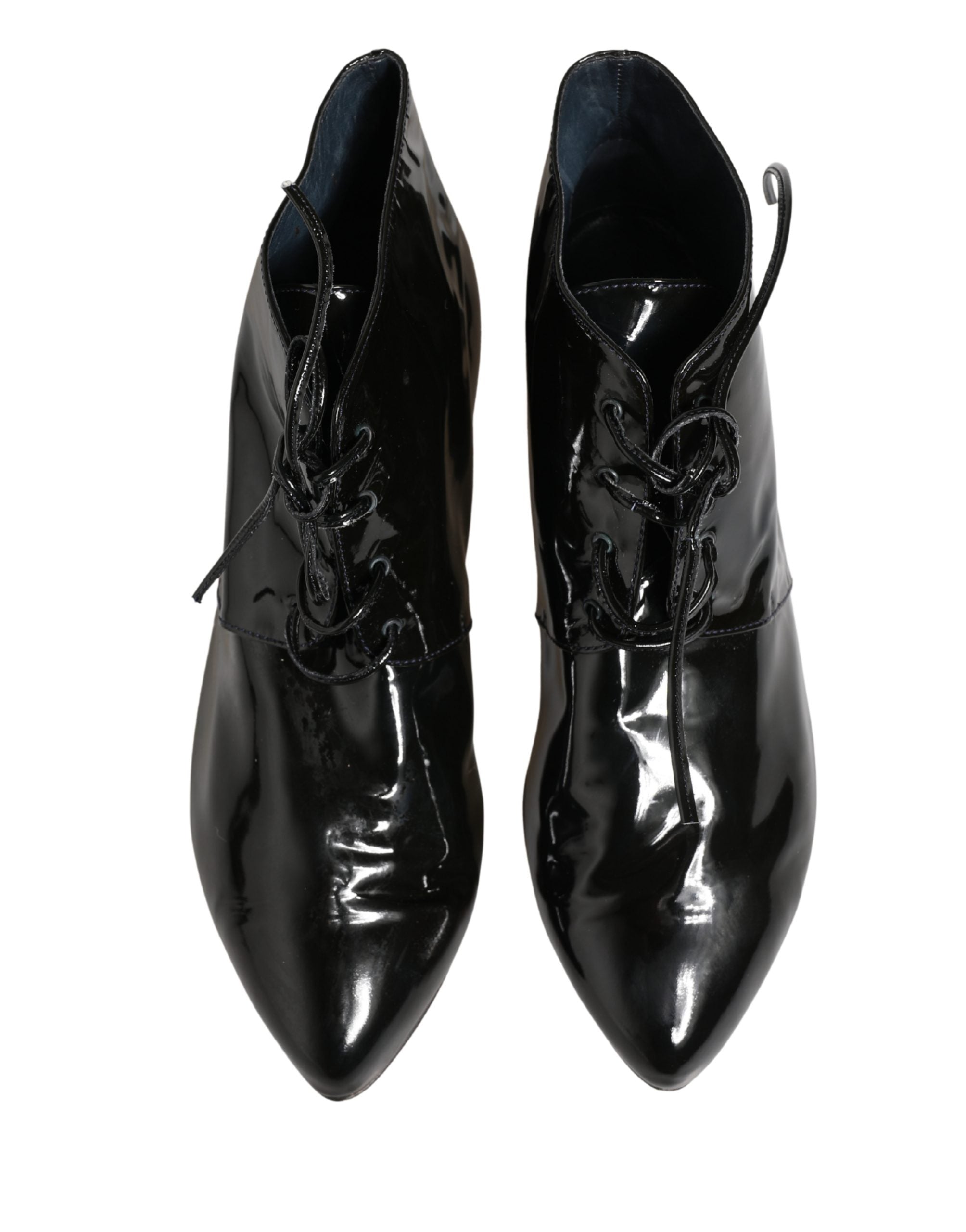 Chaussures bottines en cuir noir Dolce & Gabbana, chaussures élégantes pour femme avec talons courts et finition raffinée.