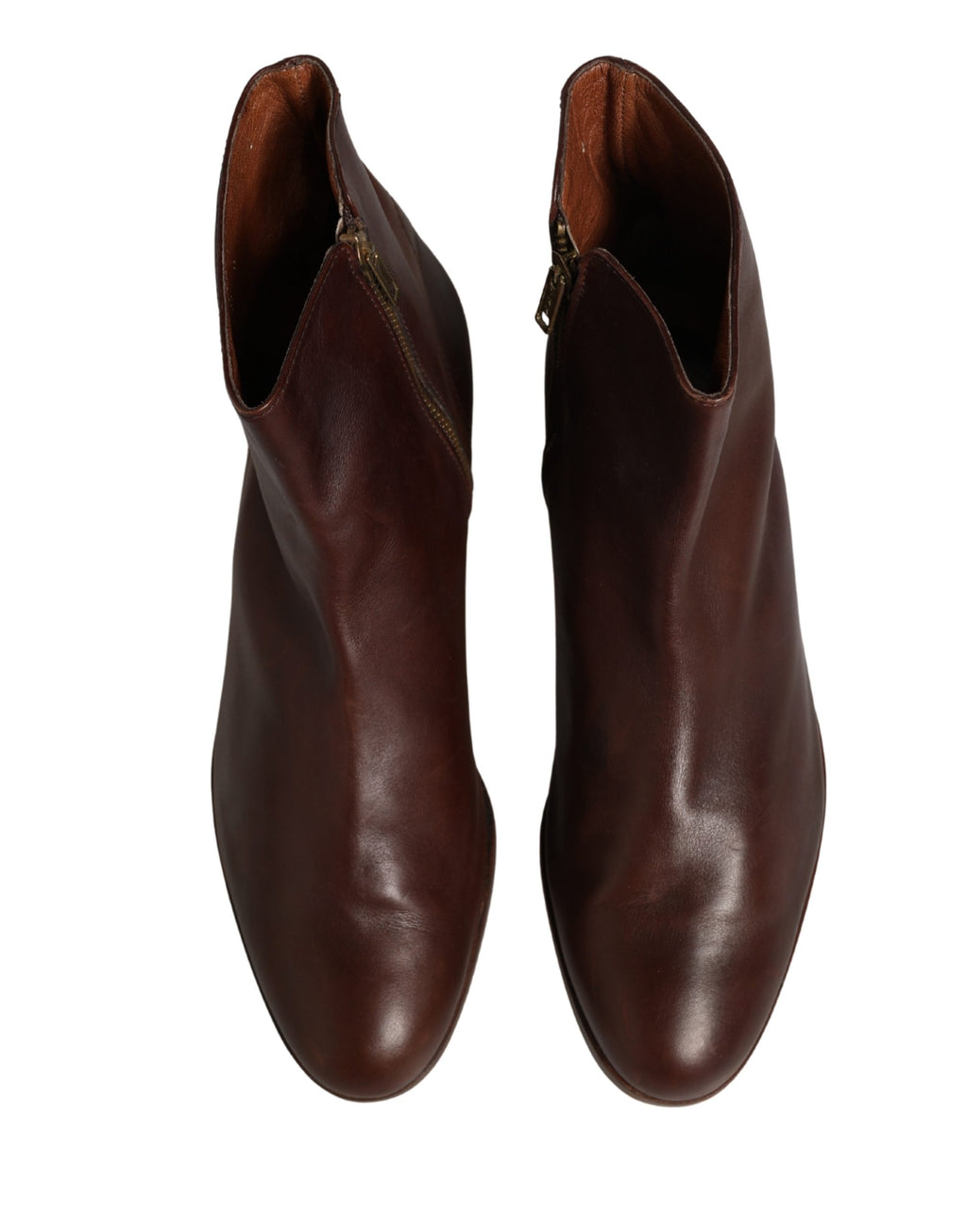 Chaussures plates en cuir marron Dolce & Gabbana, bottines biker à la cheville avec boucle et semelle robuste.