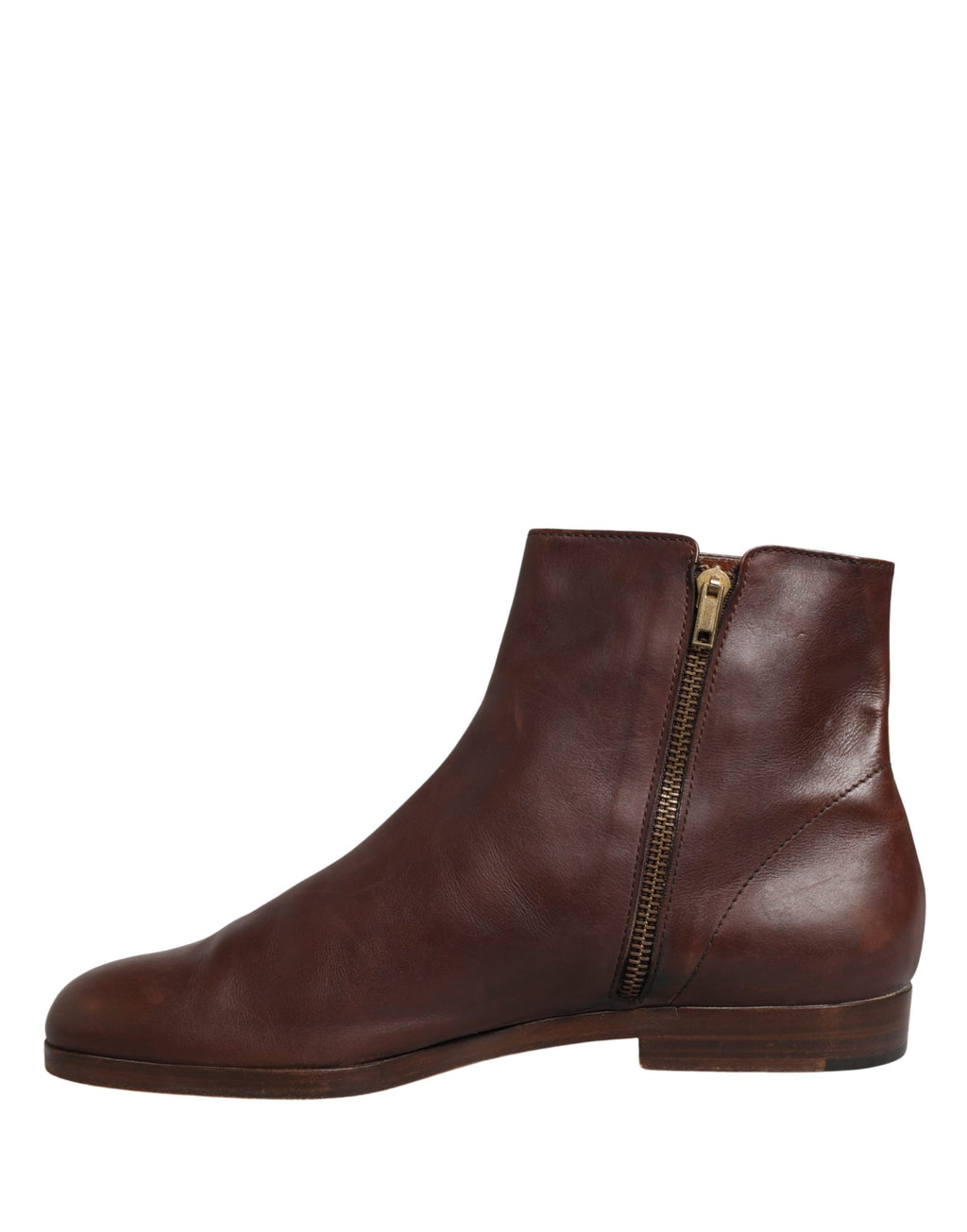 Chaussures plates en cuir marron de Dolce & Gabbana, bottines biker à la cheville avec boucles et détails en cuir.